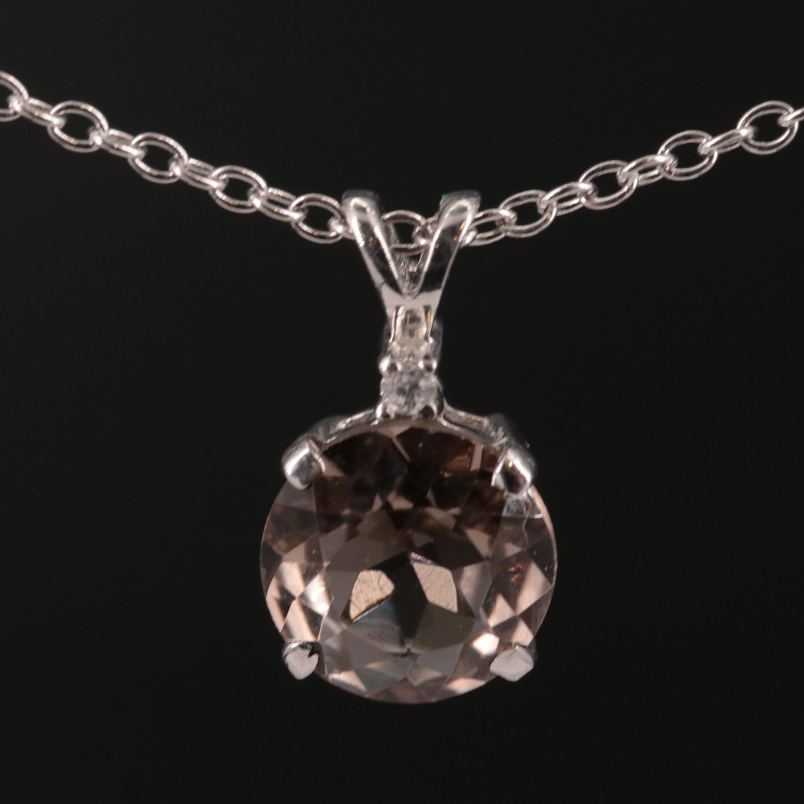 Sterling Smoky Quartz and White Topaz Pendant Necklace