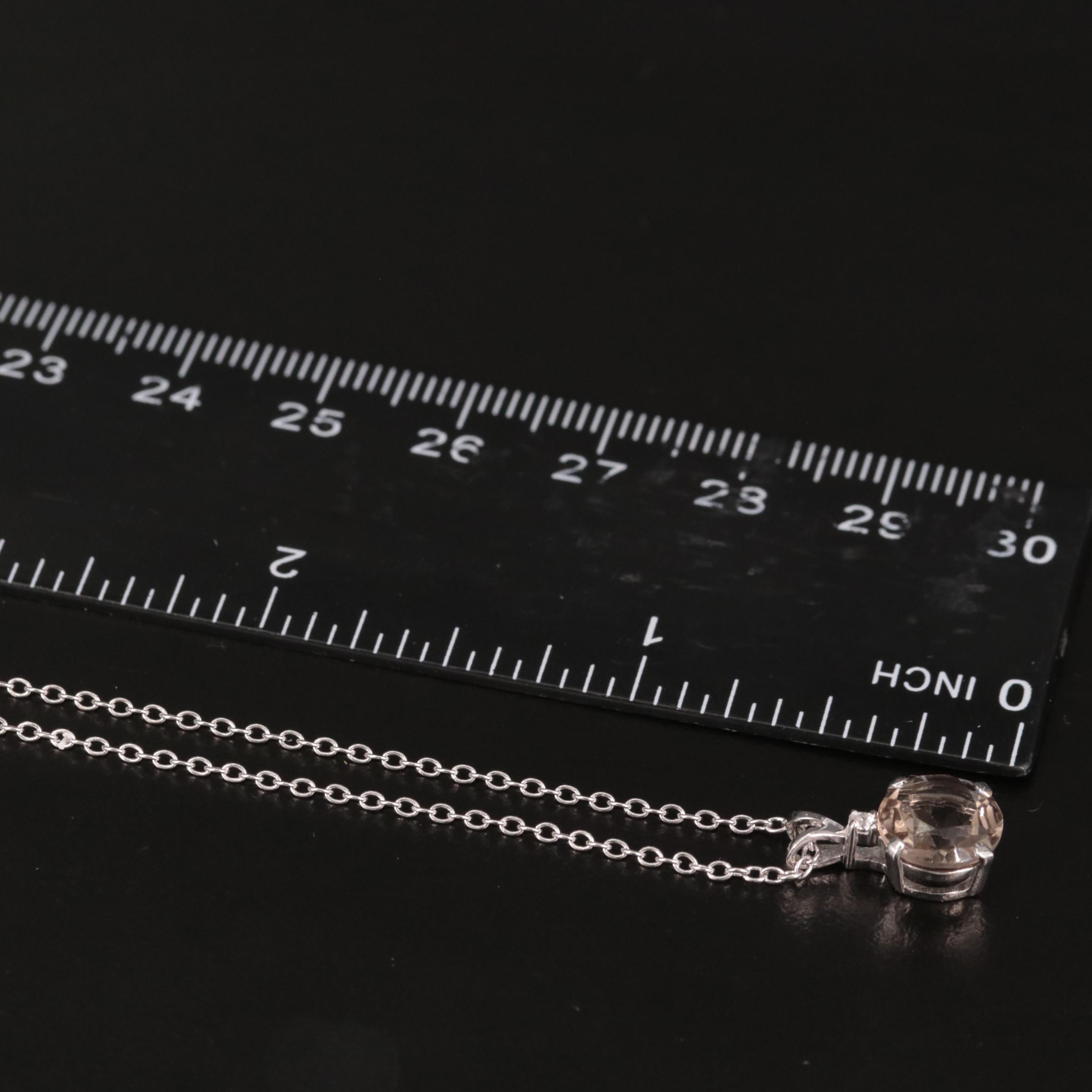 Sterling Smoky Quartz and White Topaz Pendant Necklace