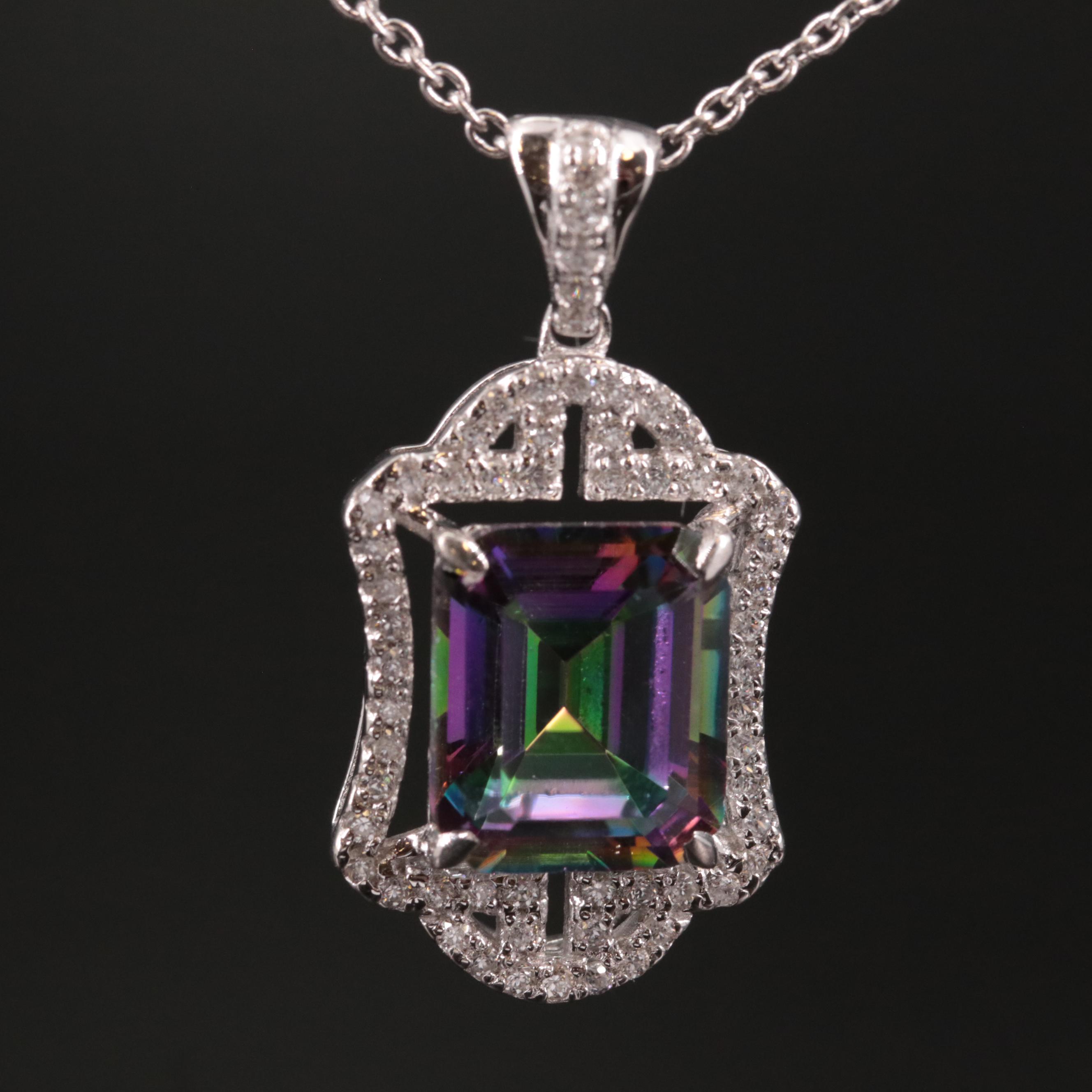 Sterling Mystic Quartz and White Topaz Pendant Necklace