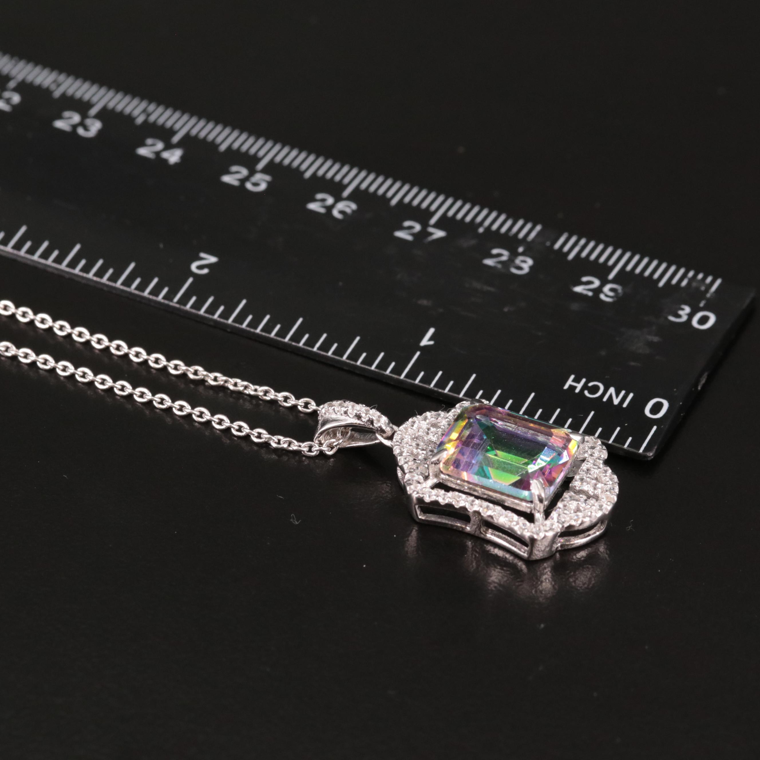 Sterling Mystic Quartz and White Topaz Pendant Necklace