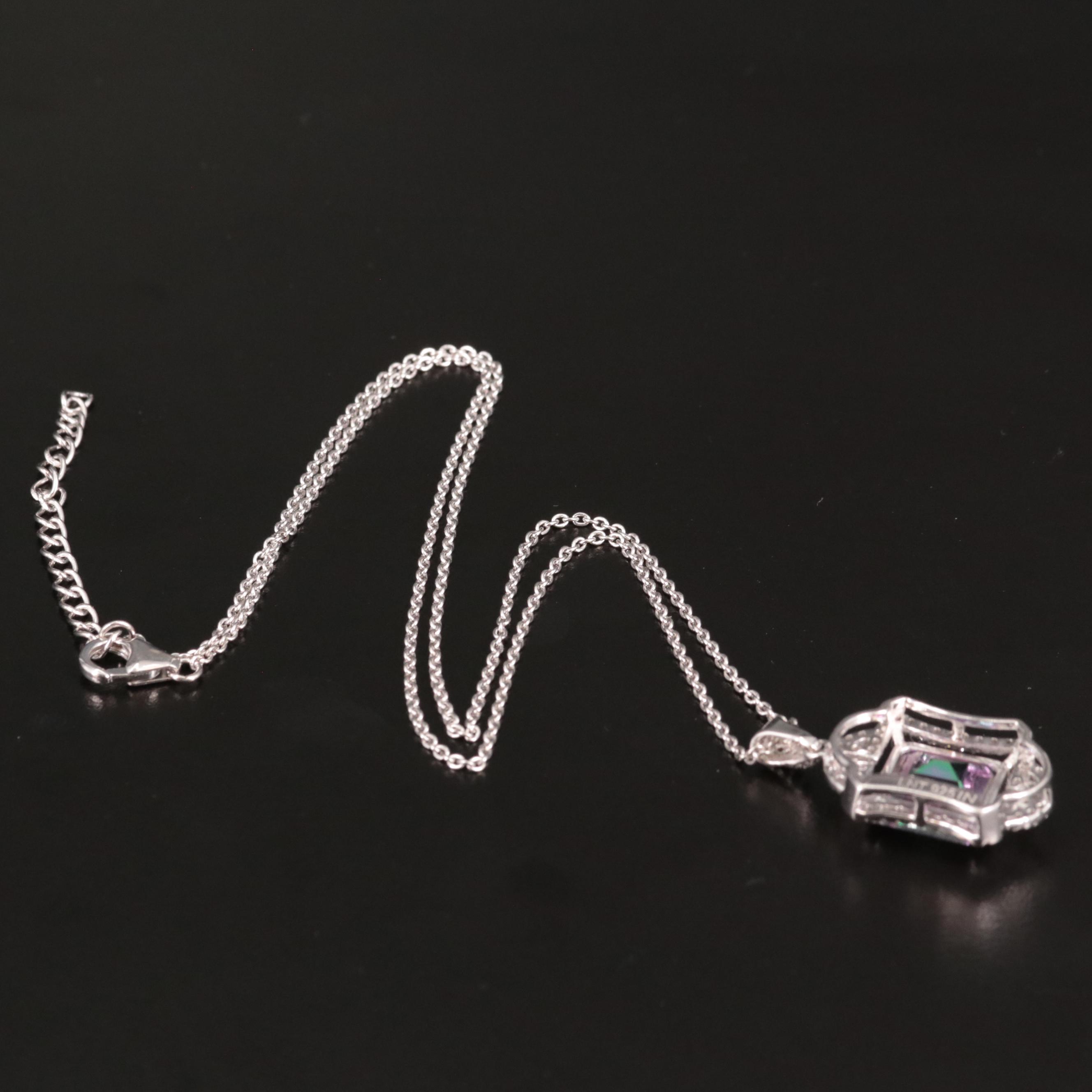 Sterling Mystic Quartz and White Topaz Pendant Necklace