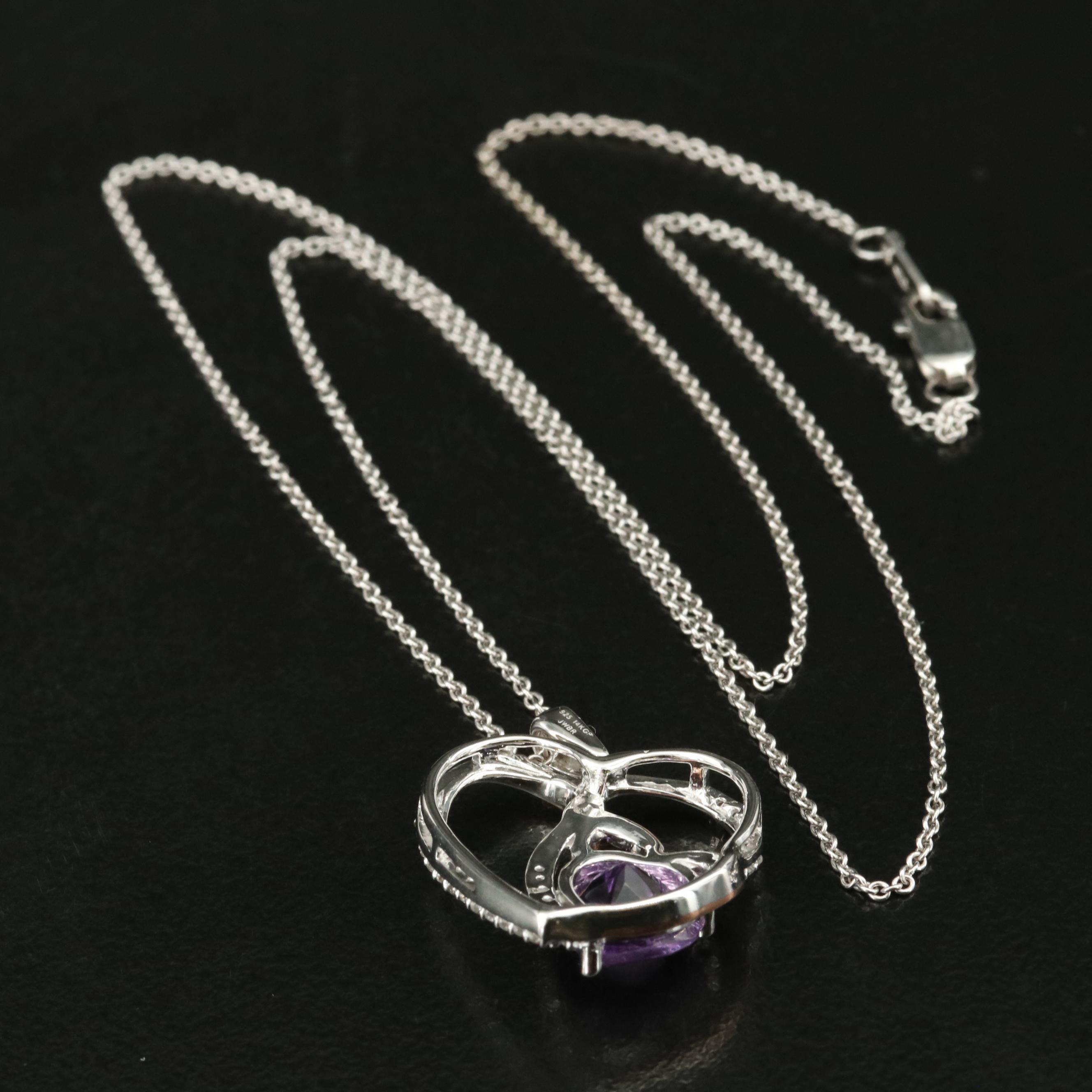Sterling Amethyst and White Sapphire Heart Pendant Necklace