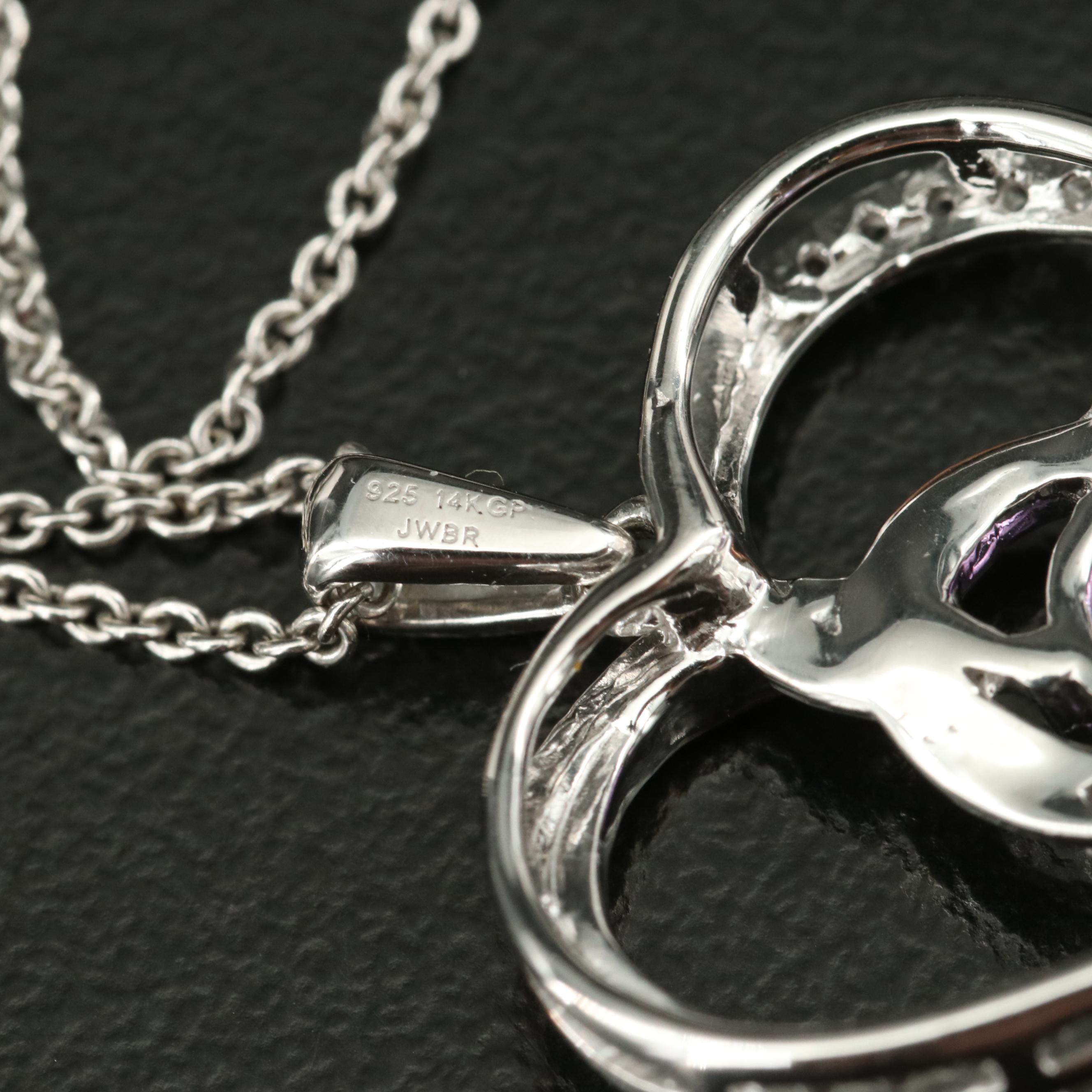 Sterling Amethyst and White Sapphire Heart Pendant Necklace