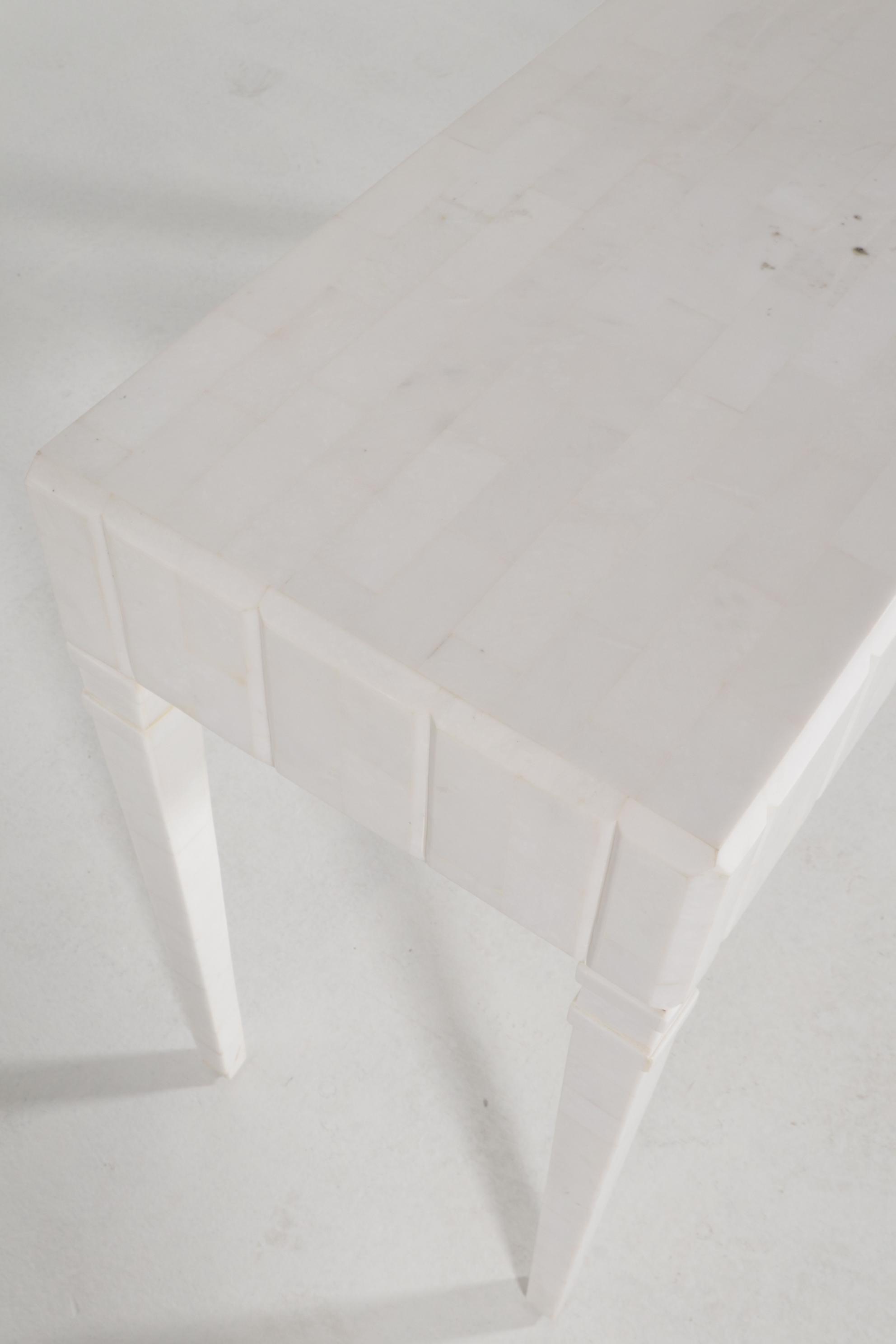 Contemporary White-Painted Wooden Console Table with Tessellated Stone Top