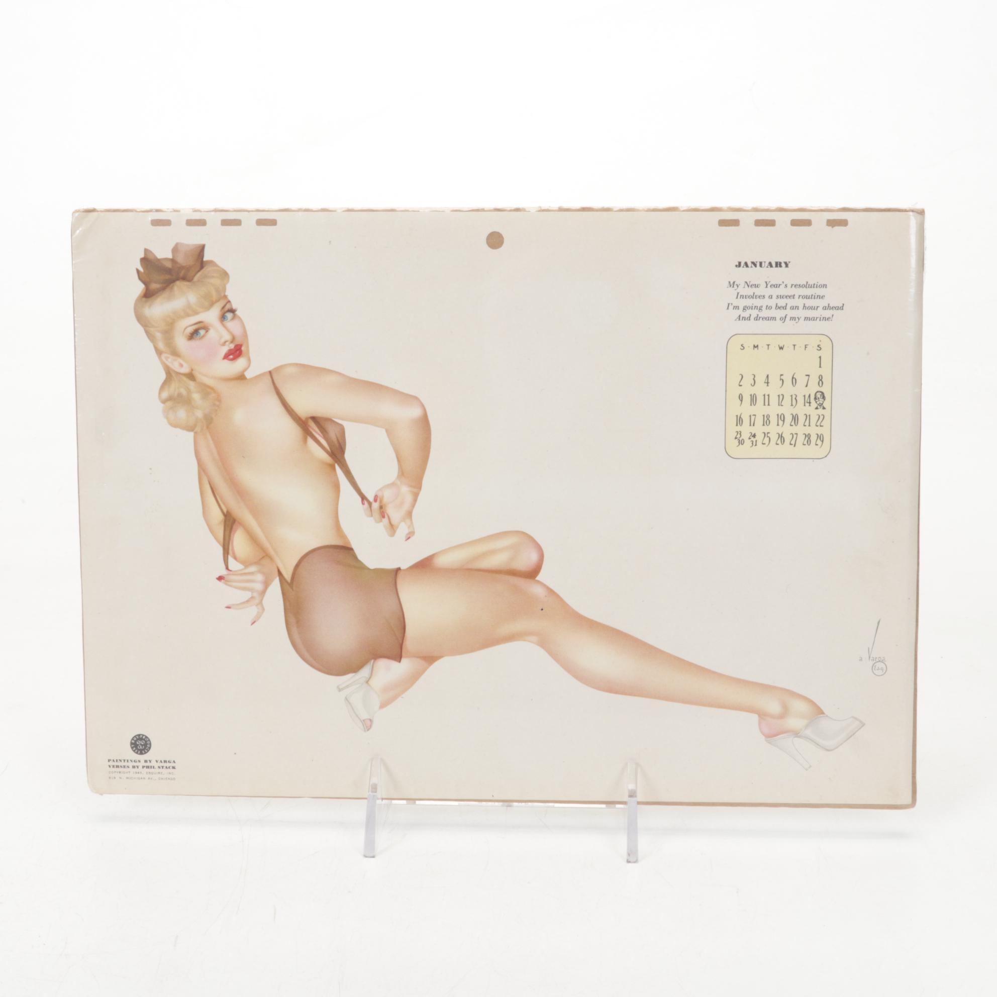 Pin-Up Girl Playing Cards and Vargas Calendar Page, Mid-20th Century