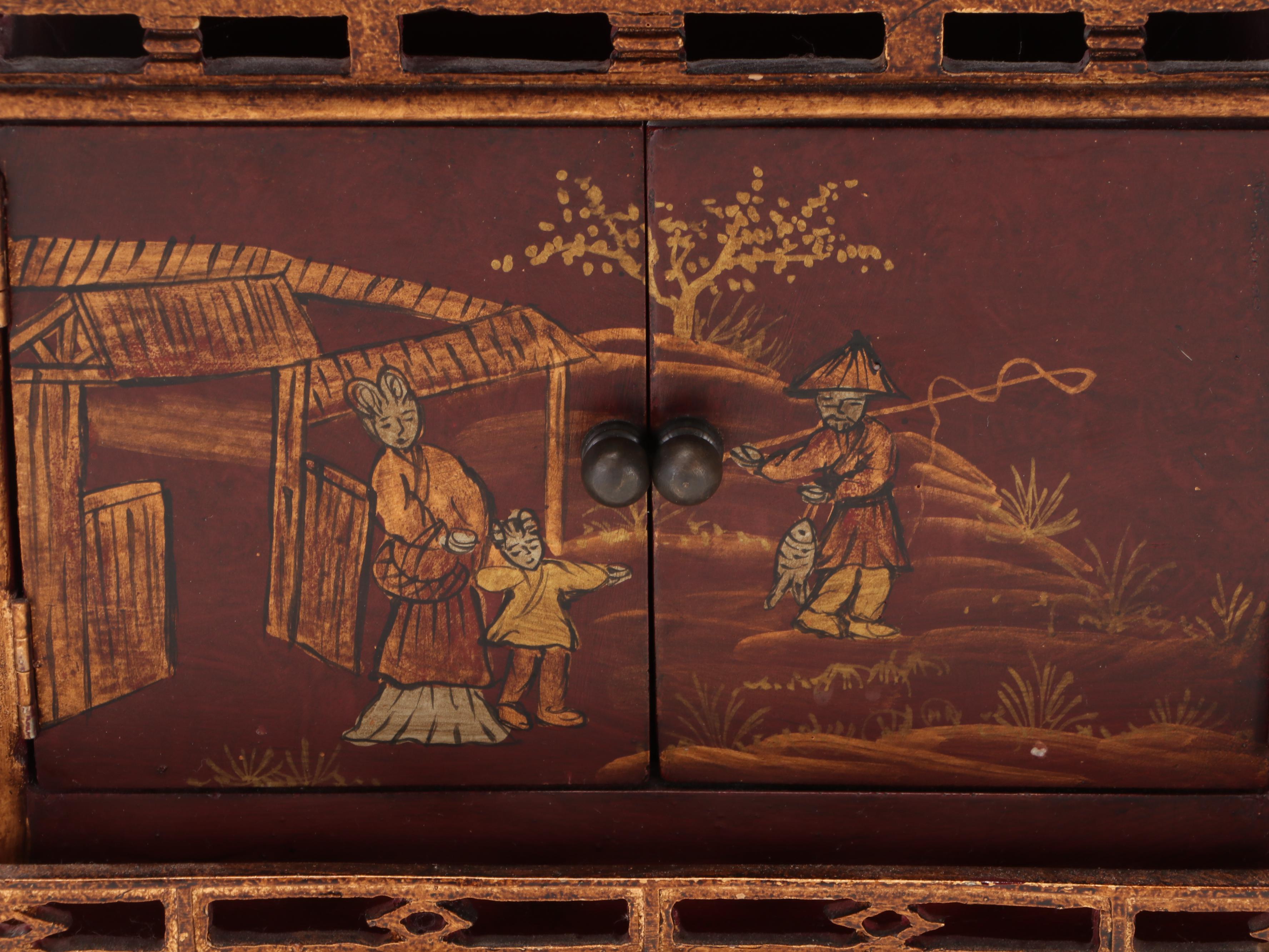 Chinoiserie Style Parcel Gilt Pagoda Form Composite Cabinet