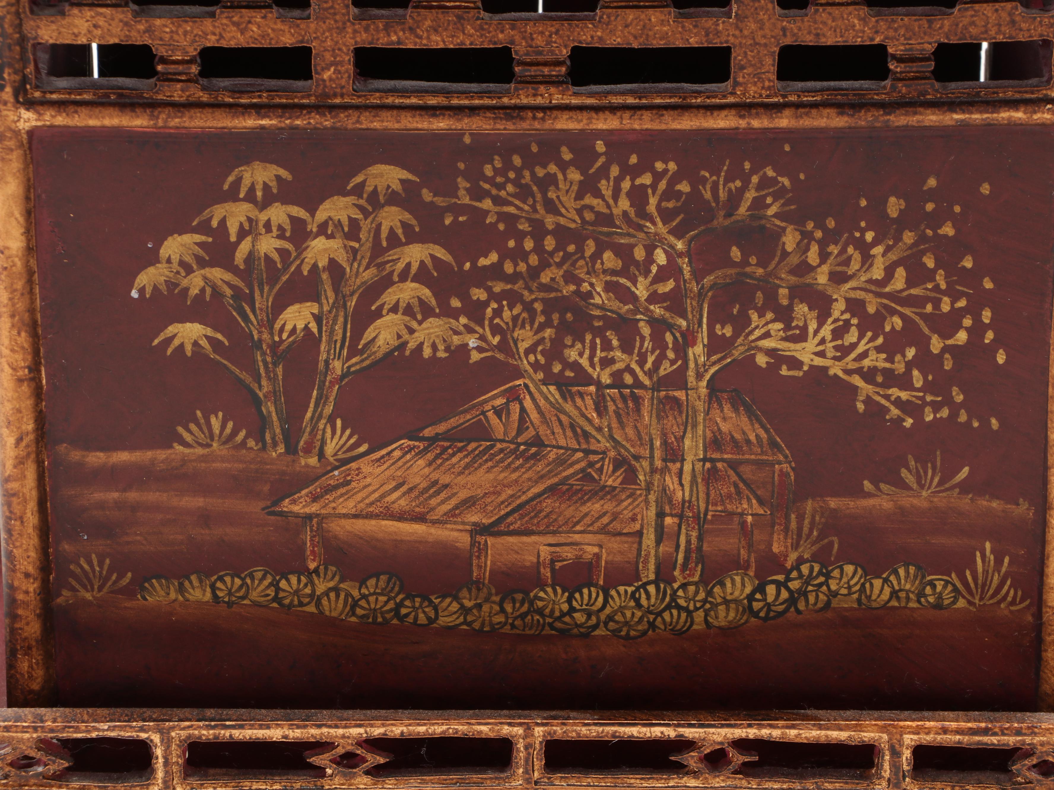 Chinoiserie Style Parcel Gilt Pagoda Form Composite Cabinet