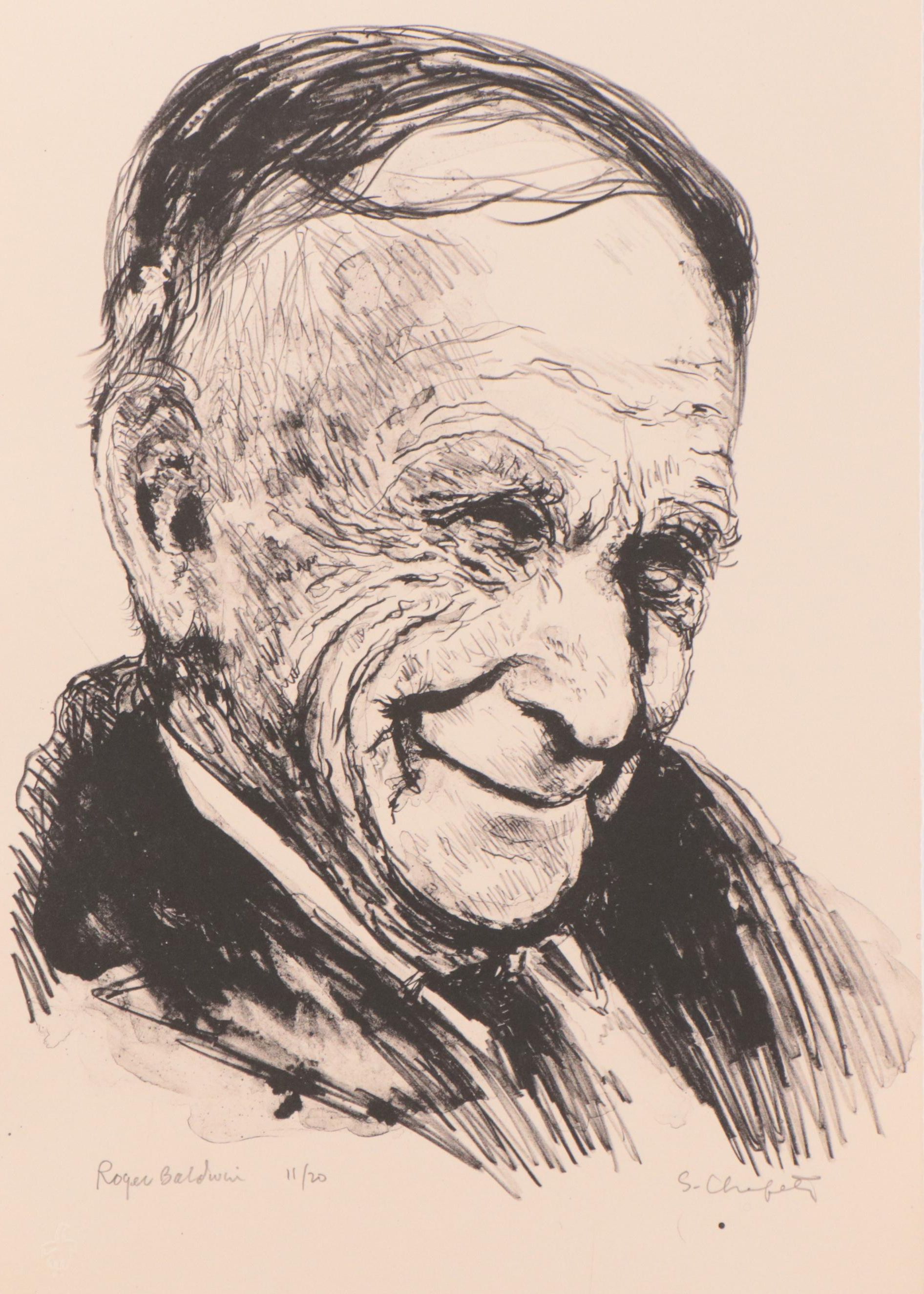 Sidney Chafetz Portrait Lithograph "Roger Baldwin," 1981