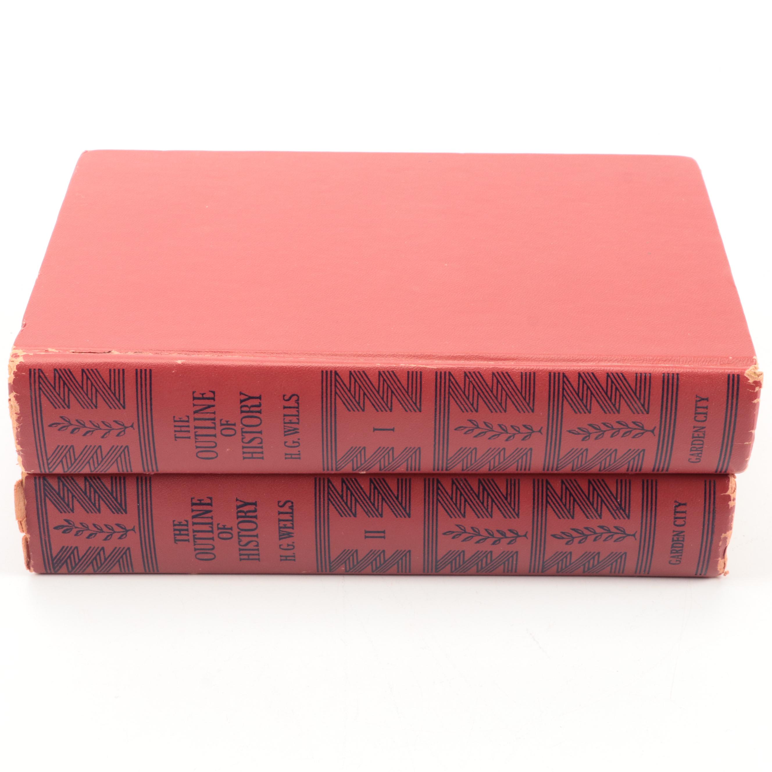 "The Outline of History" Two-Volume Set by H. G. Wells, Mid-20th Century