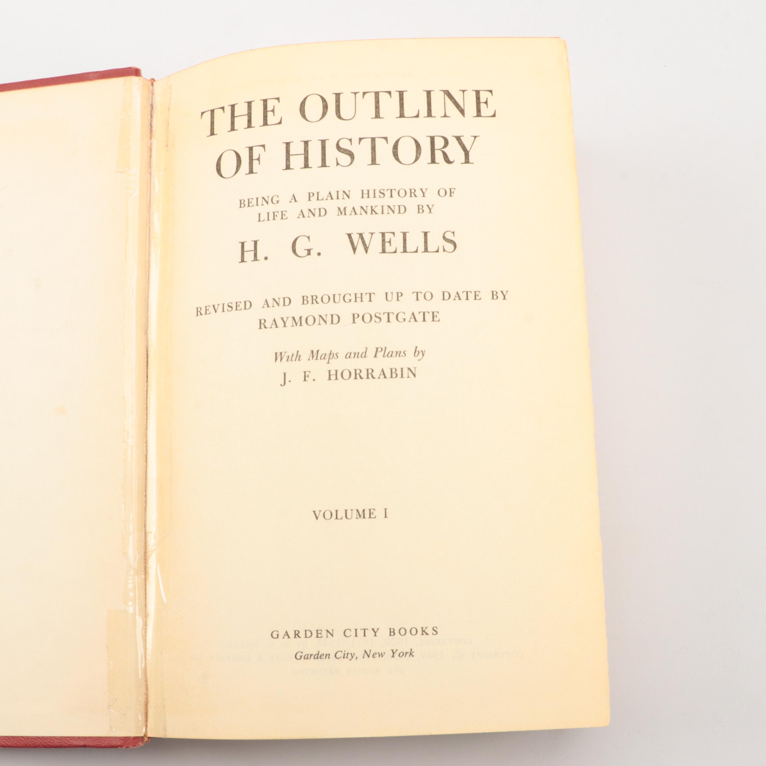 "The Outline of History" Two-Volume Set by H. G. Wells, Mid-20th Century