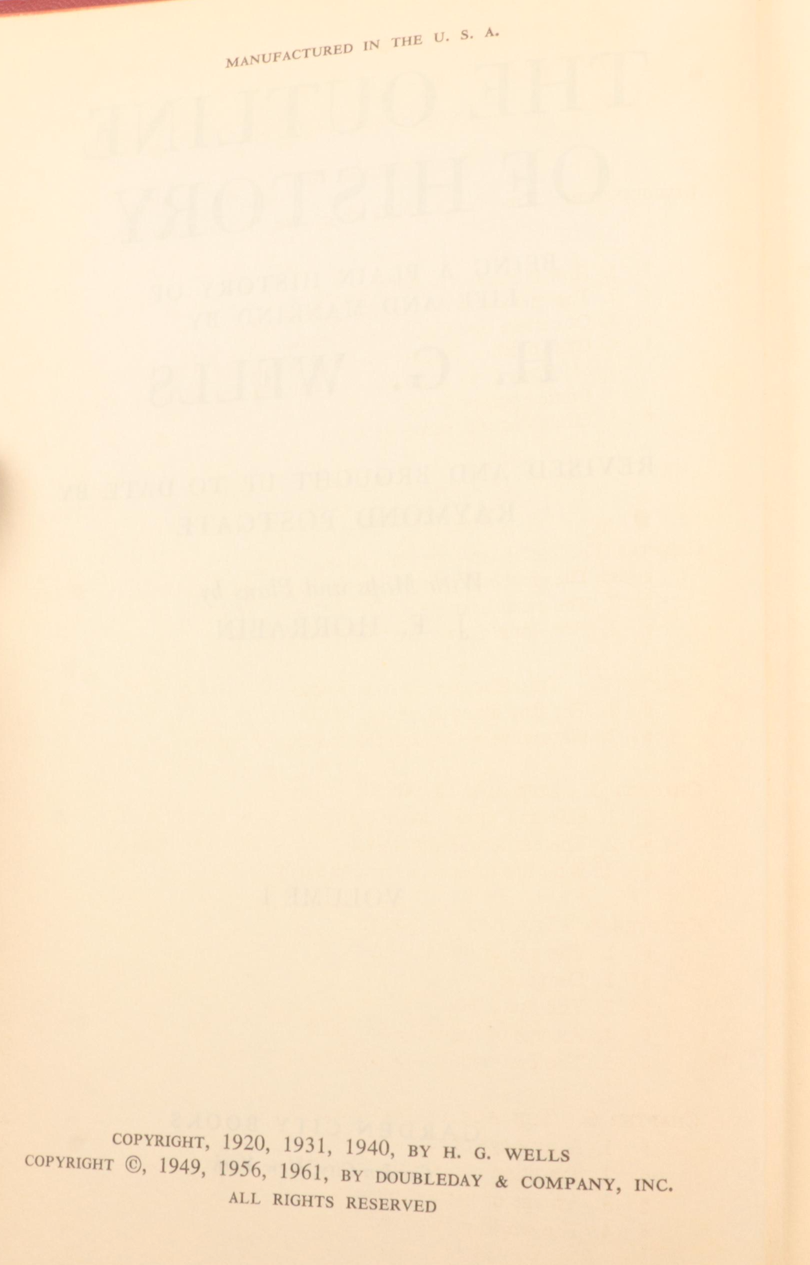 "The Outline of History" Two-Volume Set by H. G. Wells, Mid-20th Century