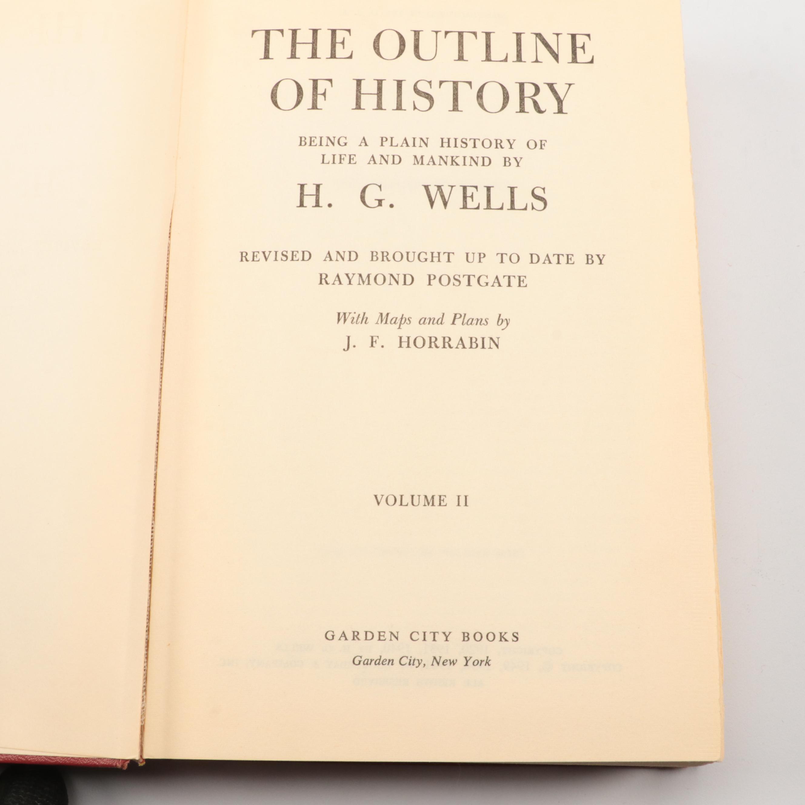 "The Outline of History" Two-Volume Set by H. G. Wells, Mid-20th Century