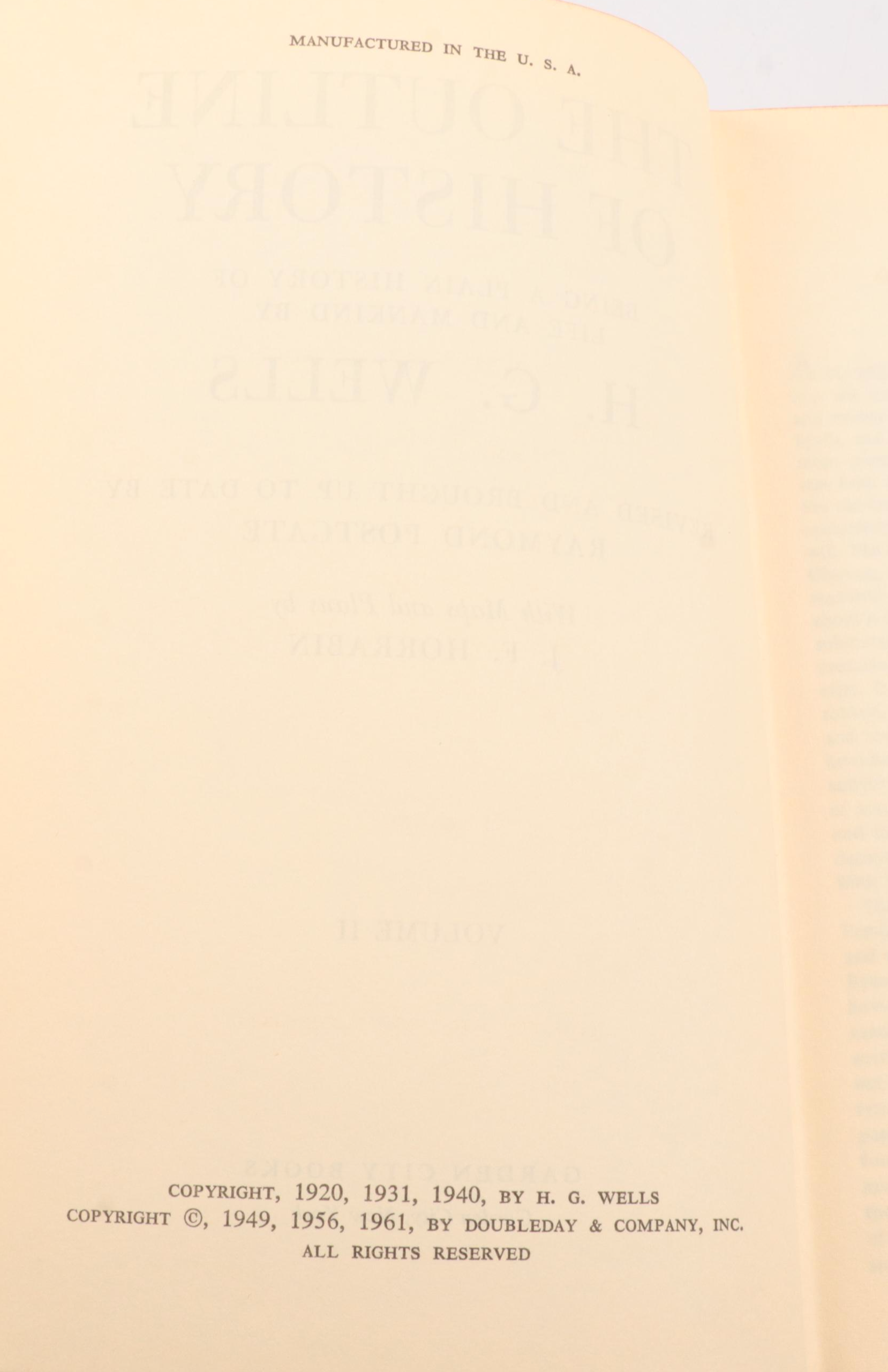"The Outline of History" Two-Volume Set by H. G. Wells, Mid-20th Century