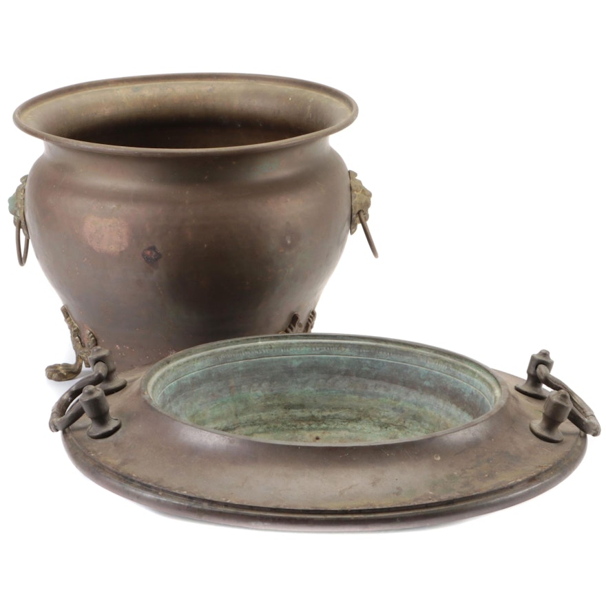 English Brass Lions Paw Planter Pot with Other Brazier Top