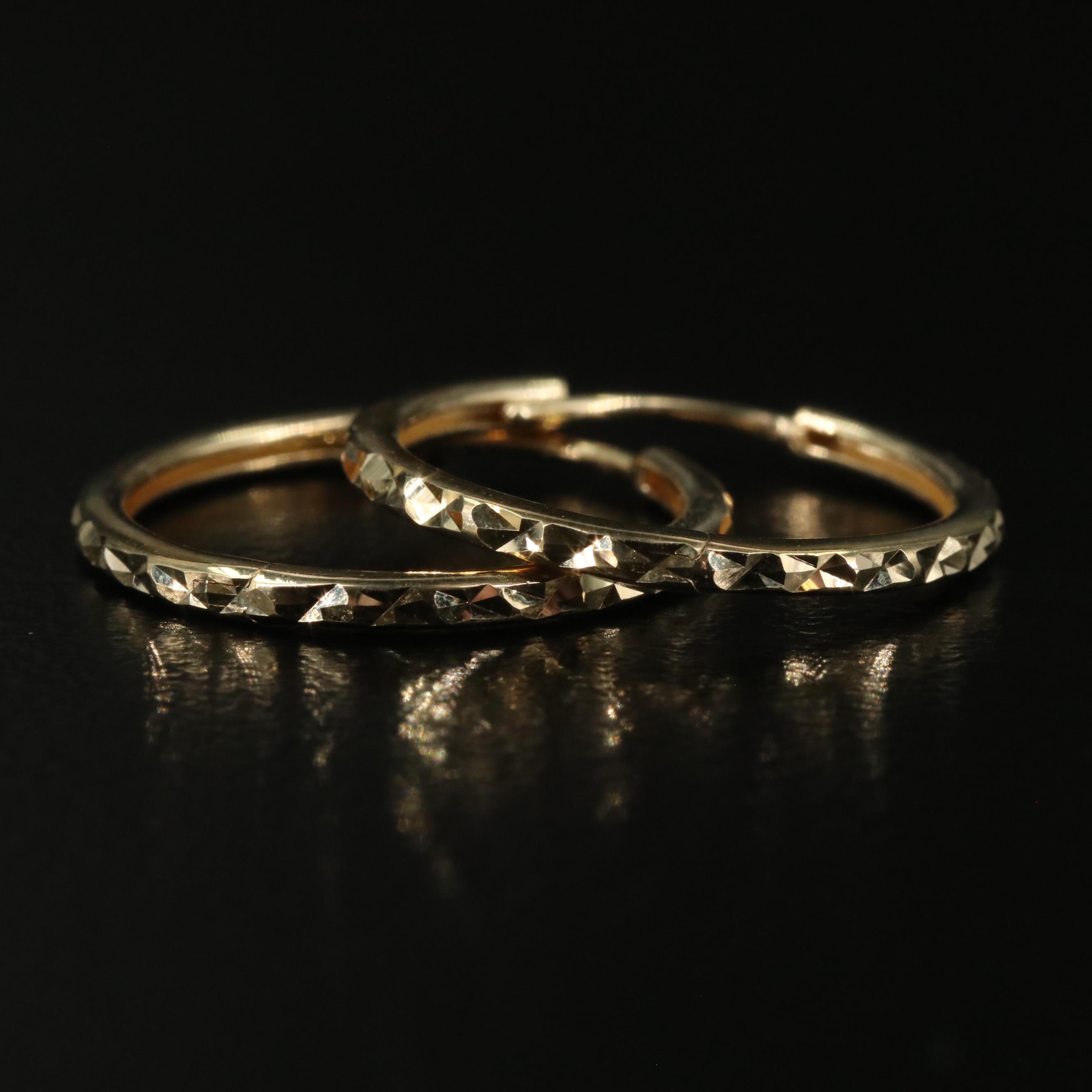 14K Textured Huggie Hoop Earrings