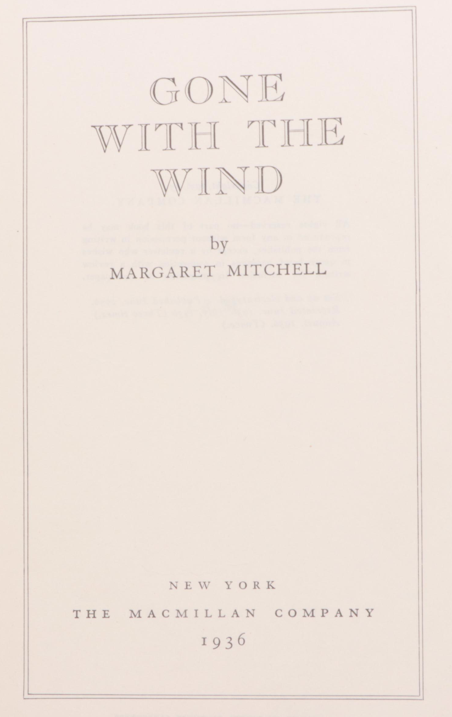 Early Printing "Gone with the Wind" by Margaret Mitchell, 1936