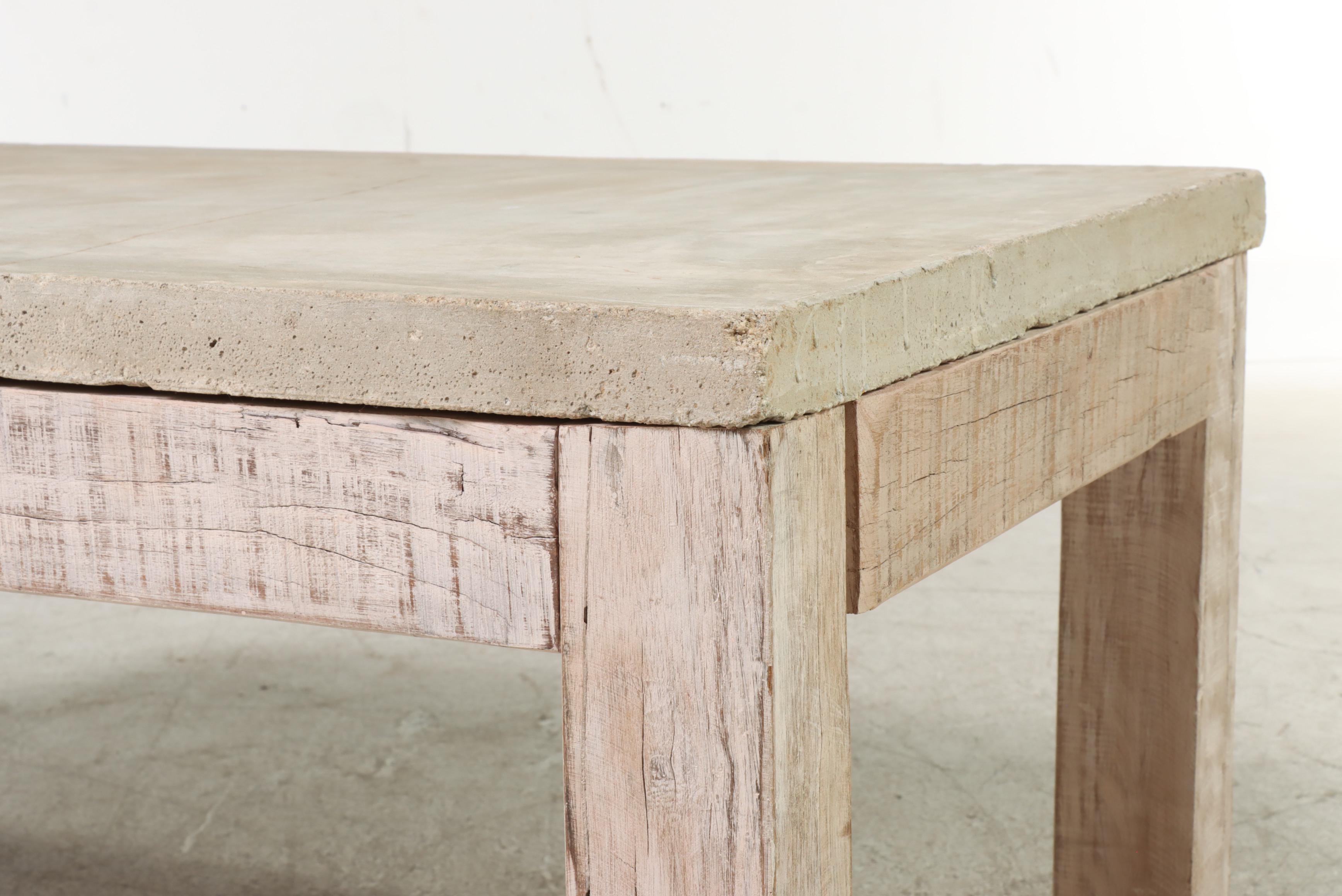 Contemporary Salvaged Wood and Concrete-Top Coffee Table