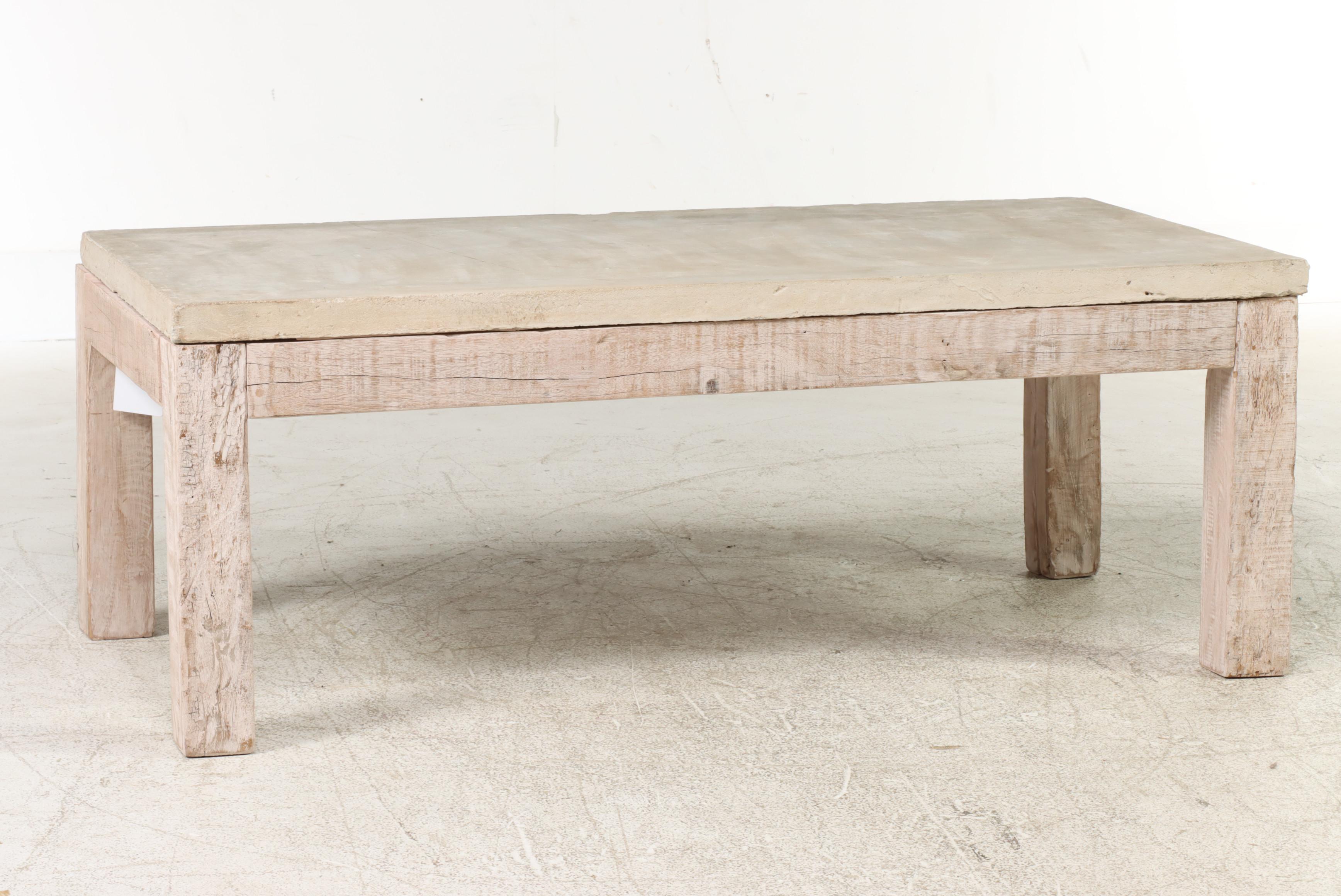 Contemporary Salvaged Wood and Concrete-Top Coffee Table