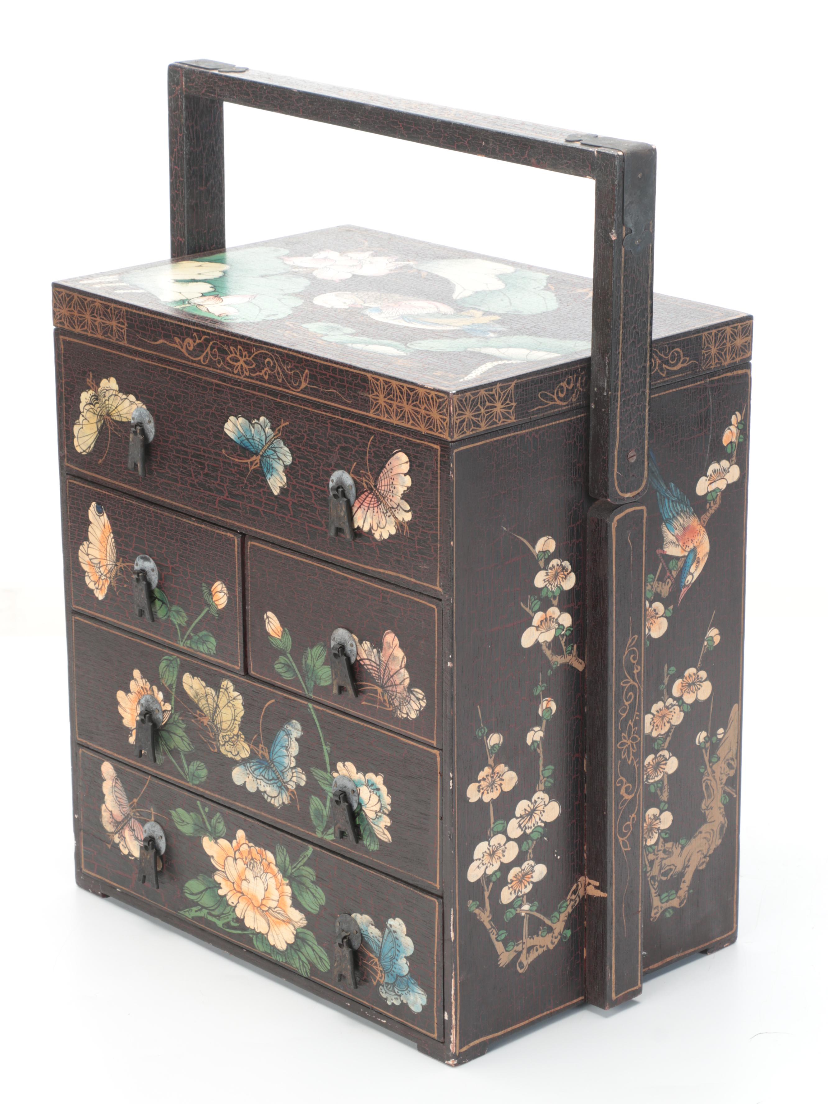Chinese Hand-Painted Handled Table Top Chest