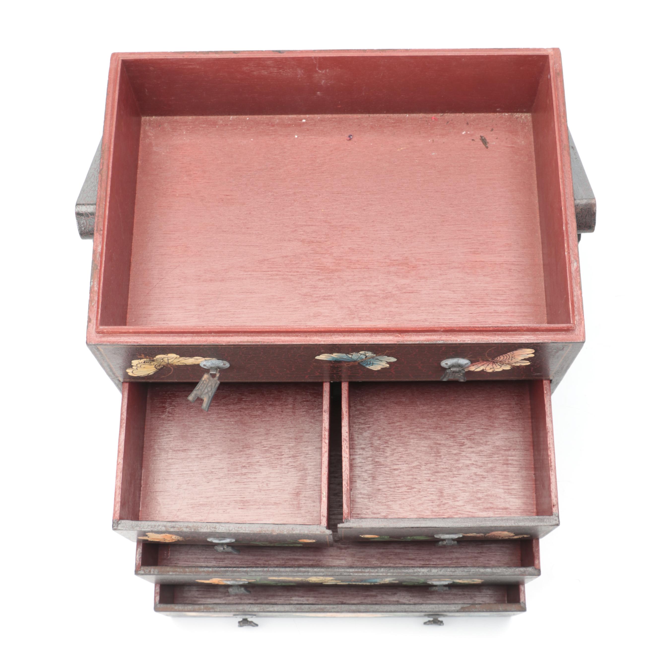 Chinese Hand-Painted Handled Table Top Chest