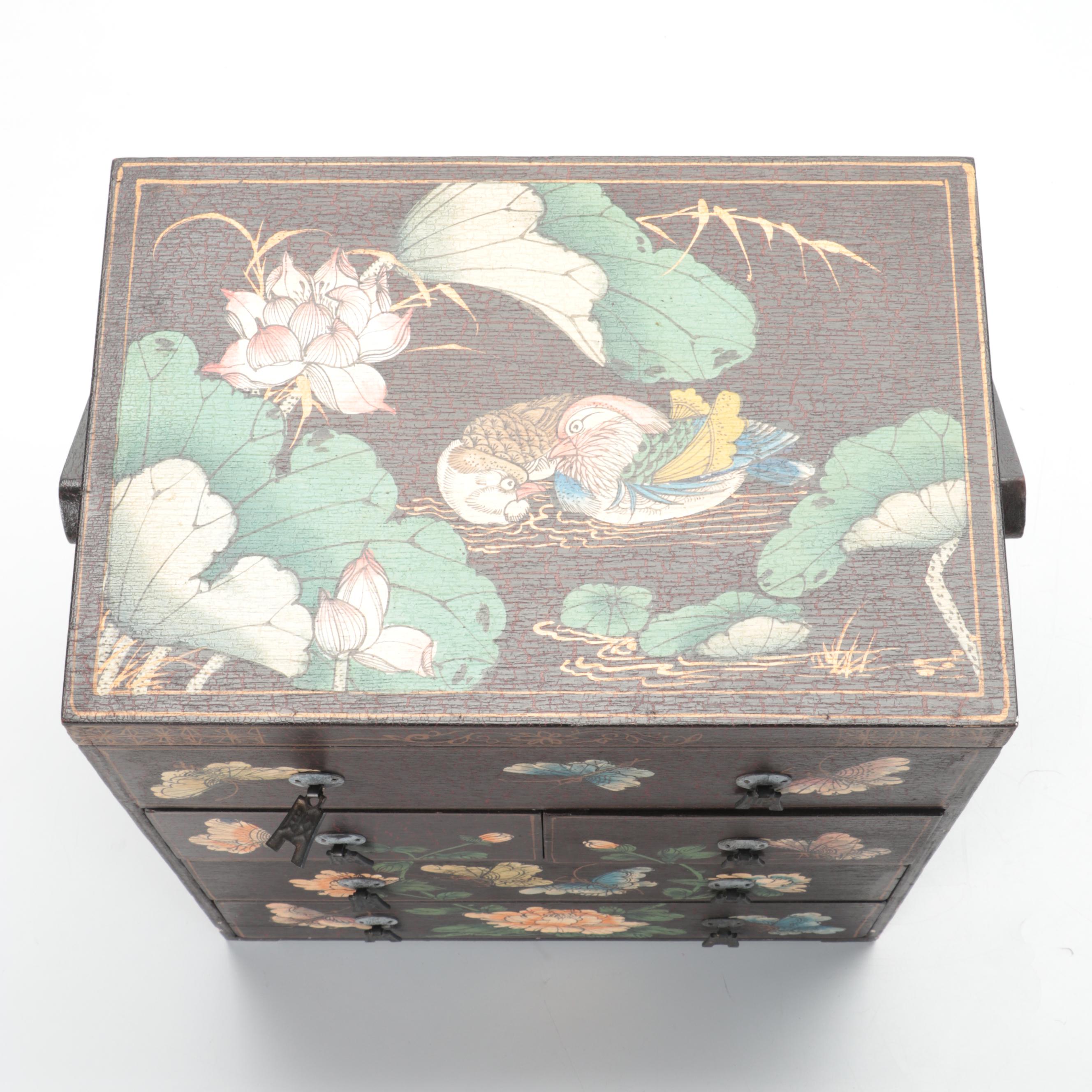 Chinese Hand-Painted Handled Table Top Chest