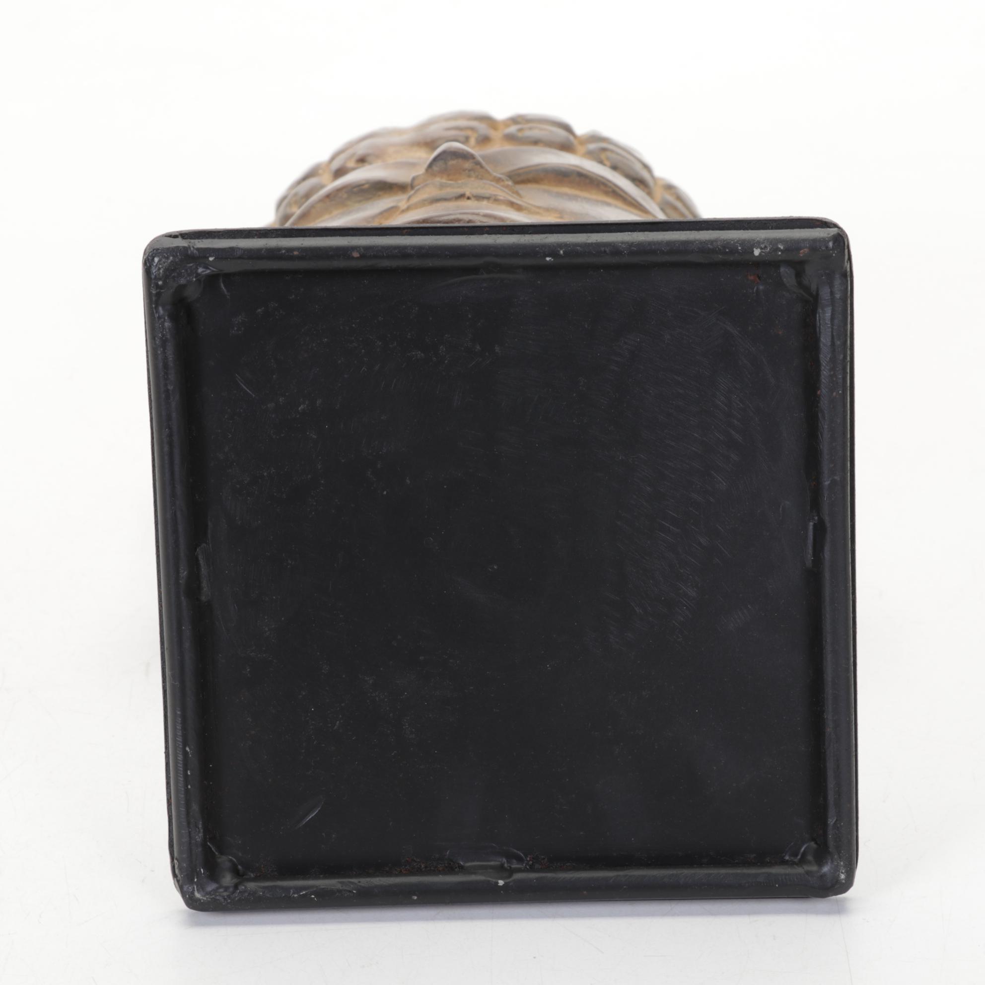 Pair of Bronzed Composite Candlestick Console Lamps With Carved Buddha Head