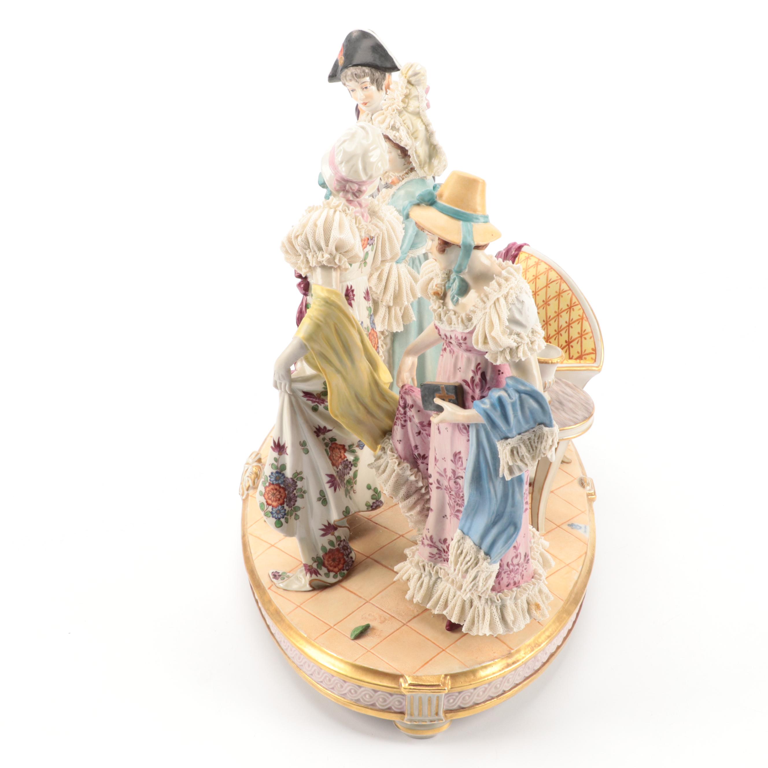 Volkstedt Porcelain Dresden Lace Figural Group