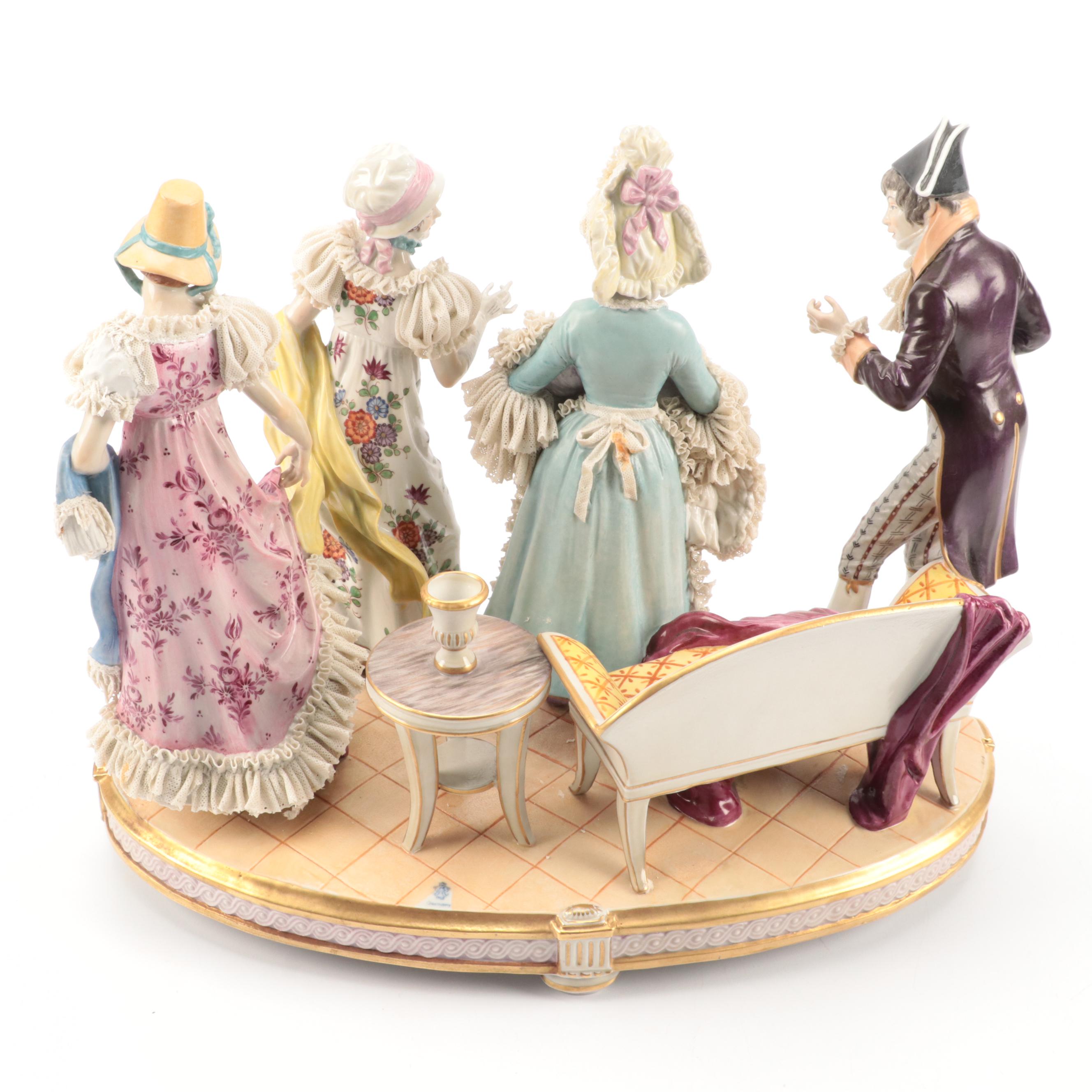 Volkstedt Porcelain Dresden Lace Figural Group