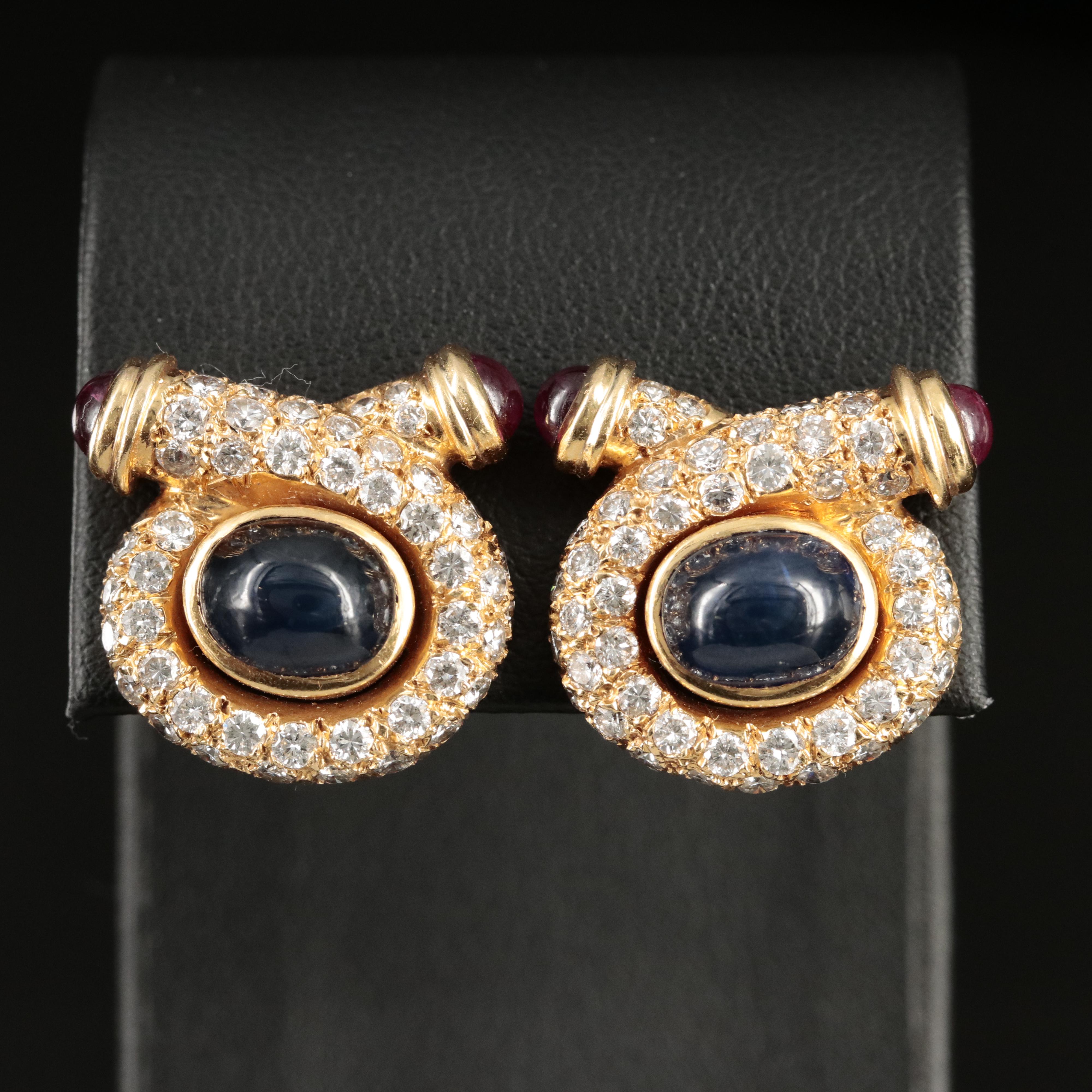 18K Sapphire, Ruby and 2.88 CTW Diamond Crossover Earrings