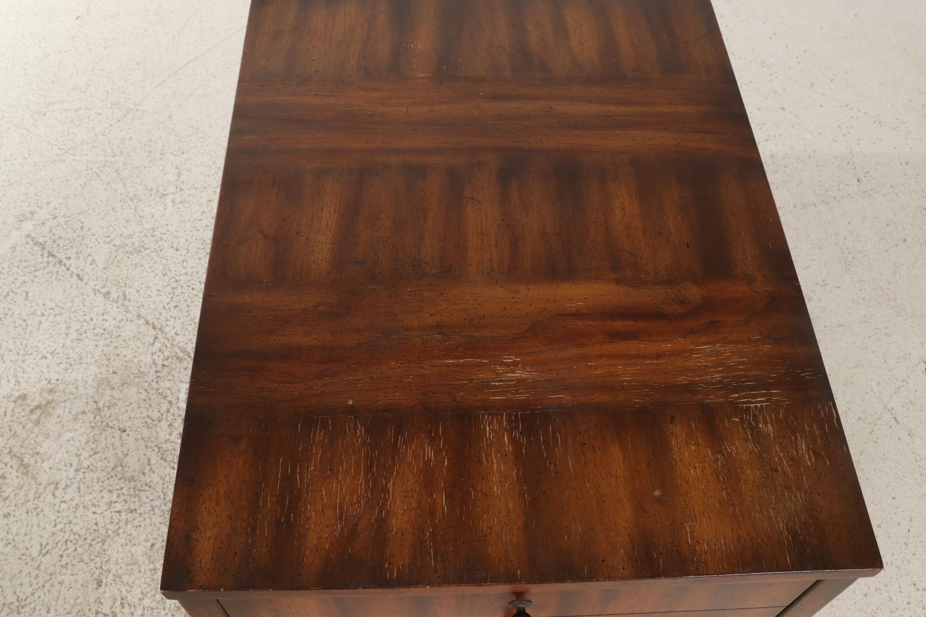 Wellington Hall Walnut-Finish Side Table with Pair of Poufs