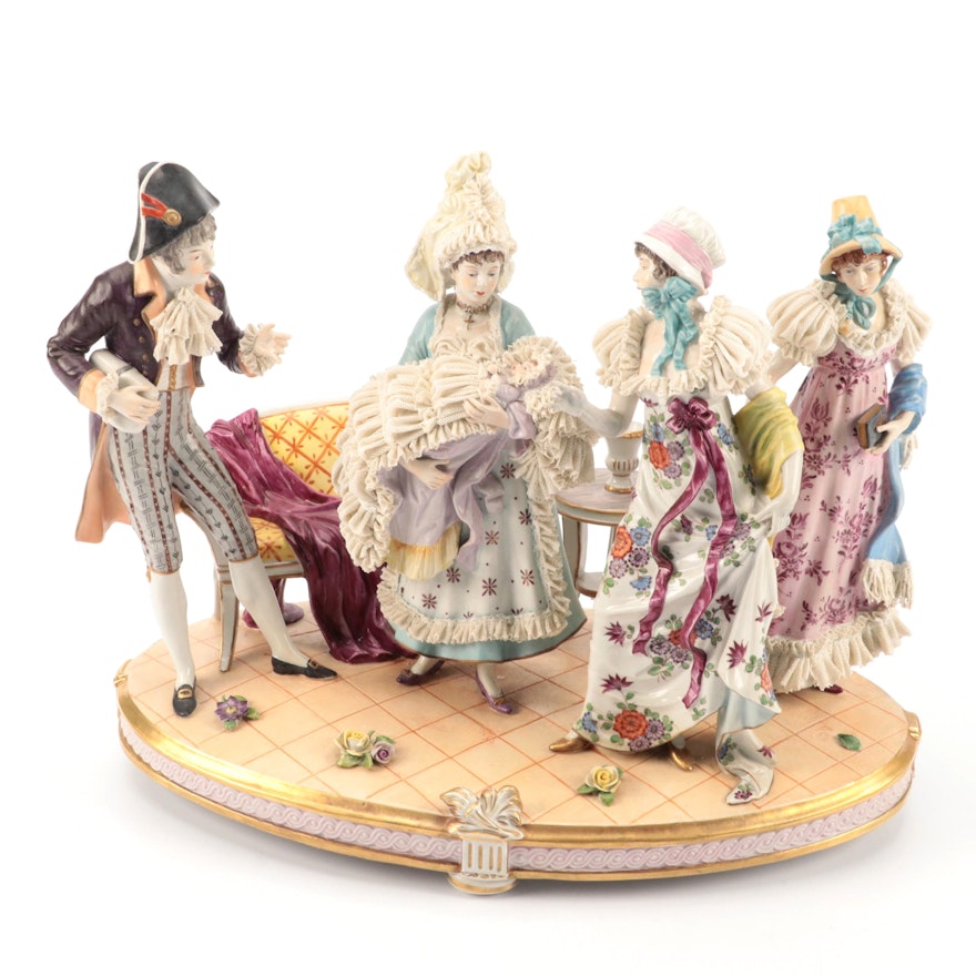 Volkstedt Porcelain Dresden Lace Figural Group