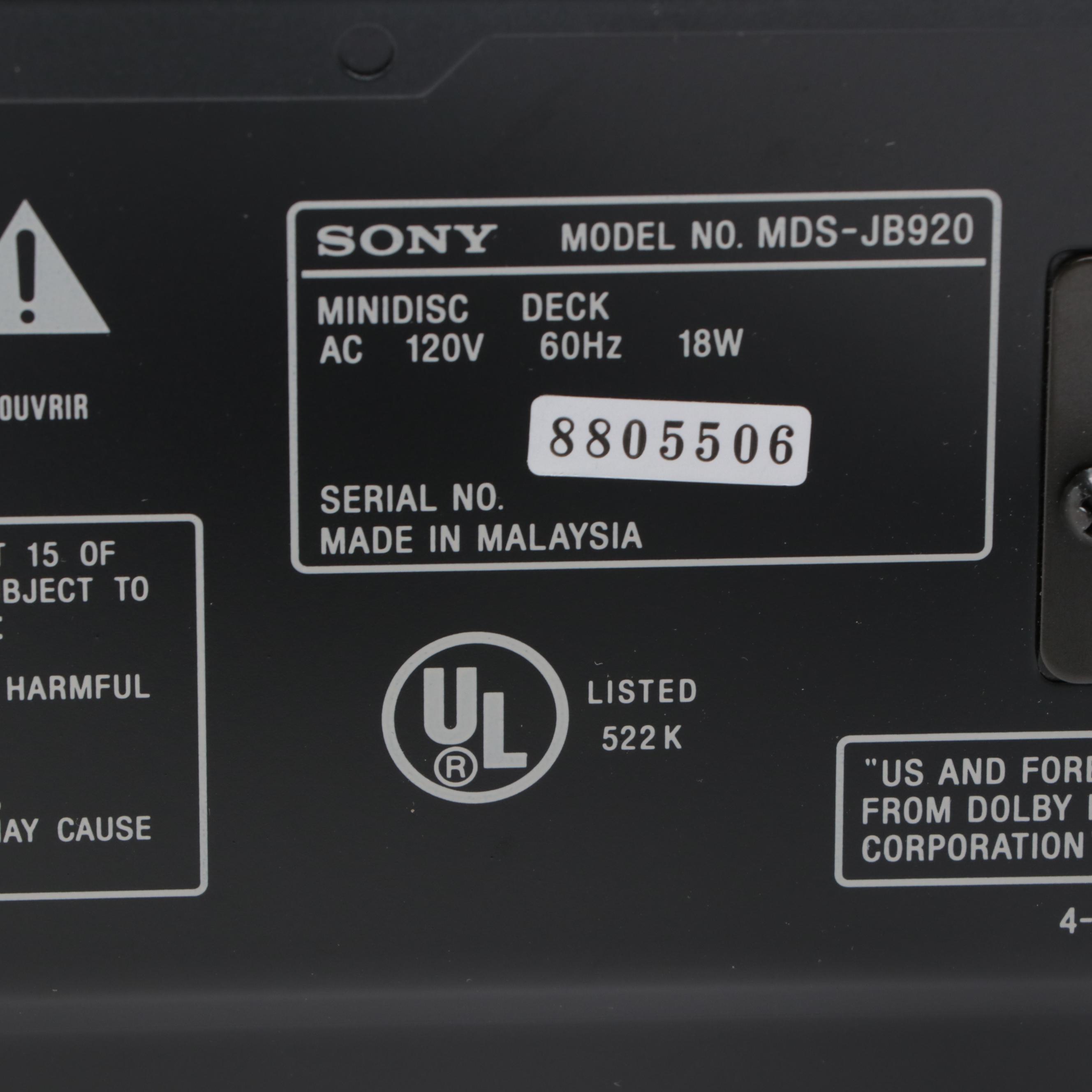 Sony MDS-J8920 Minidisc Deck with Sony MD Walkman and More