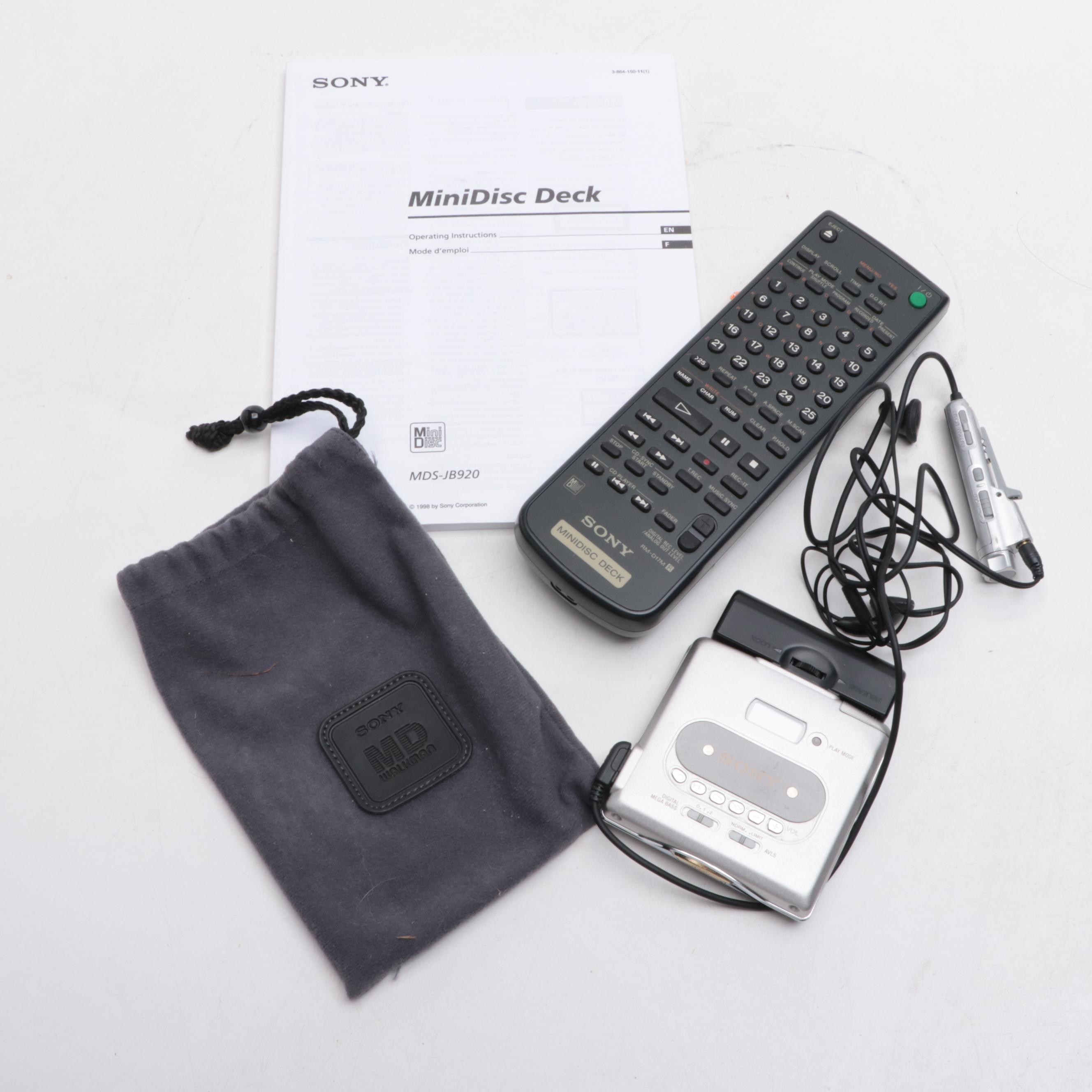 Sony MDS-J8920 Minidisc Deck with Sony MD Walkman and More