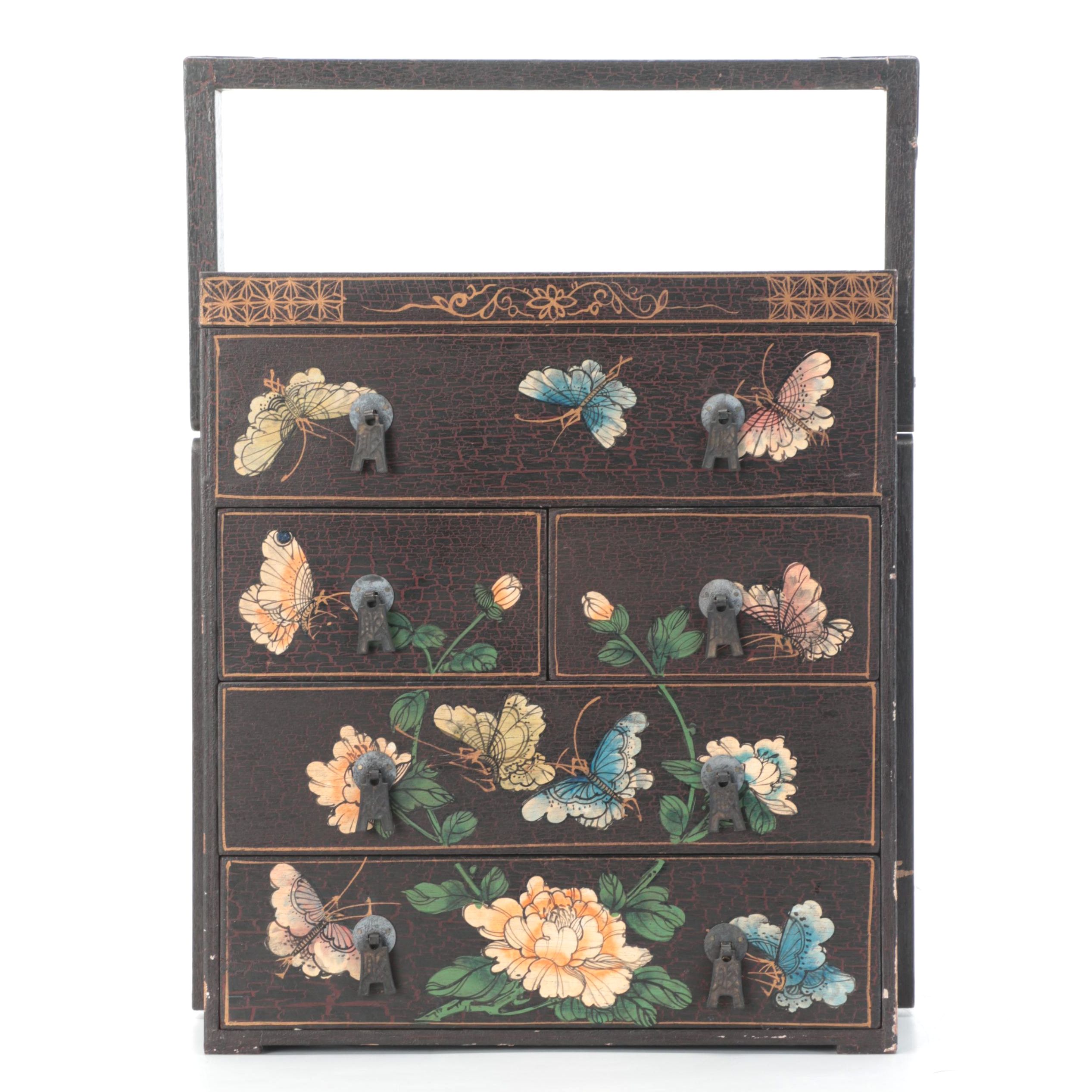 Chinese Hand-Painted Handled Table Top Chest