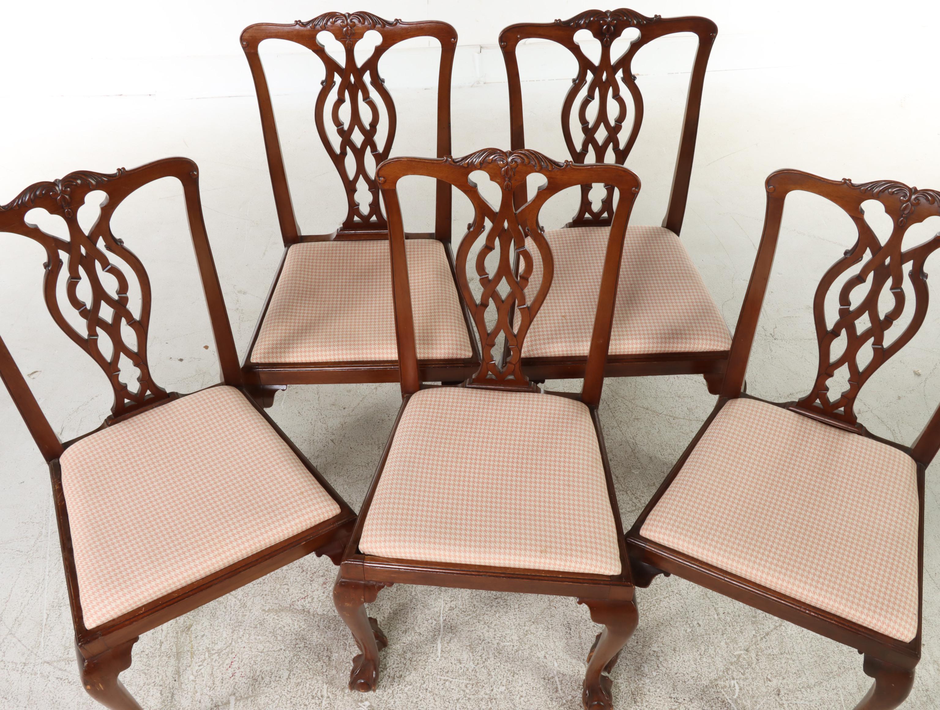 Five George III Style Mahogany Dining Side Chairs, Early 20th Century