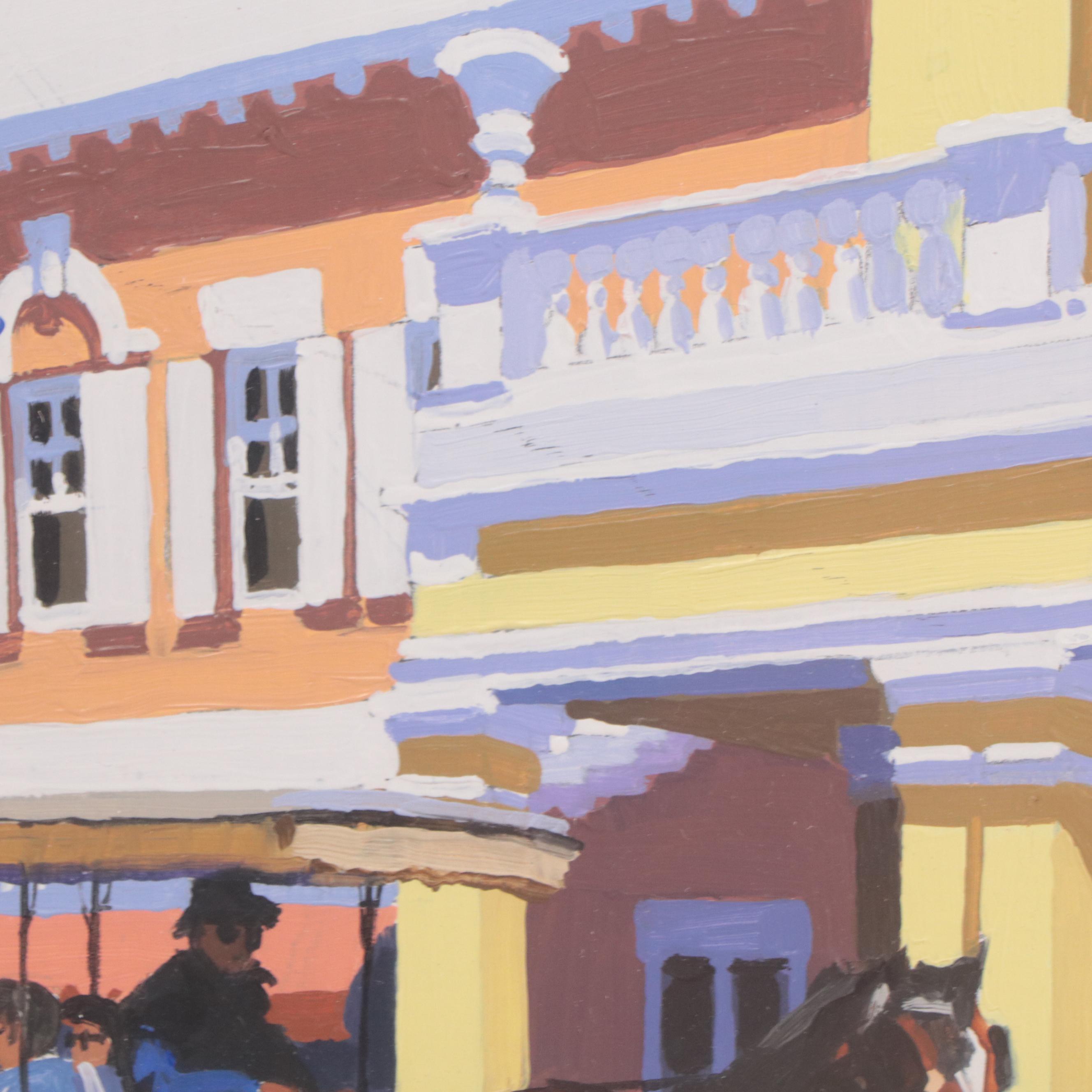 Acrylic Painting of Figures In Horse Drawn Carriage, 1996