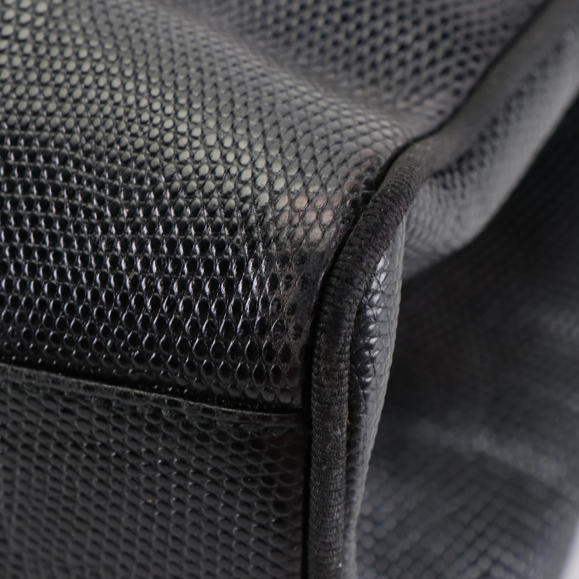 Salvatore Ferragamo Vara Shoulder Tote in Black Lizard Embossed Leather