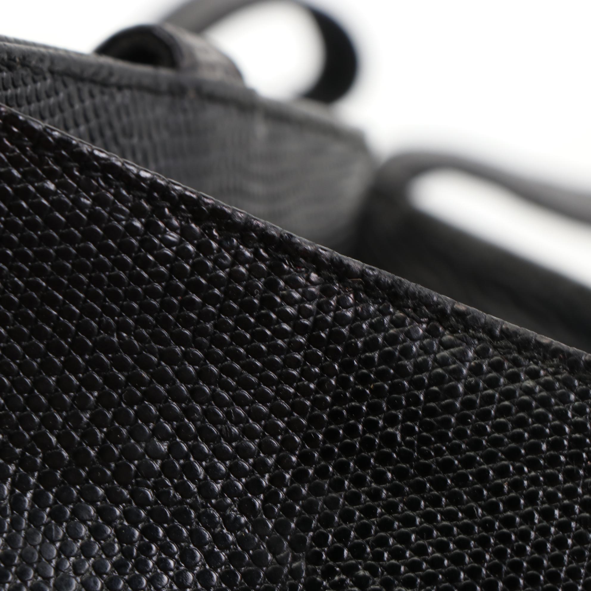 Salvatore Ferragamo Vara Shoulder Tote in Black Lizard Embossed Leather