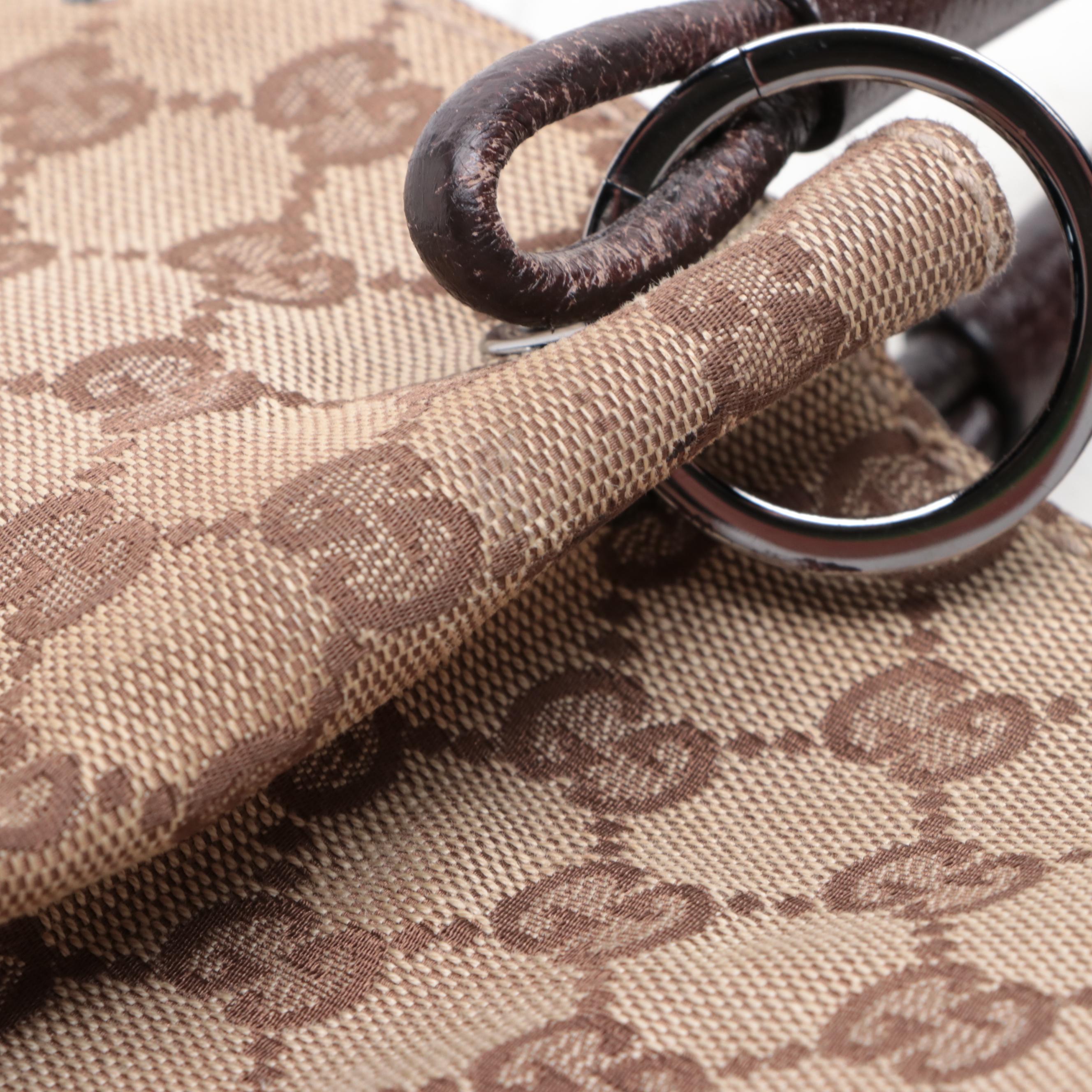 Gucci Tote Bag in GG Canvas and Brown Cinghiale Leather