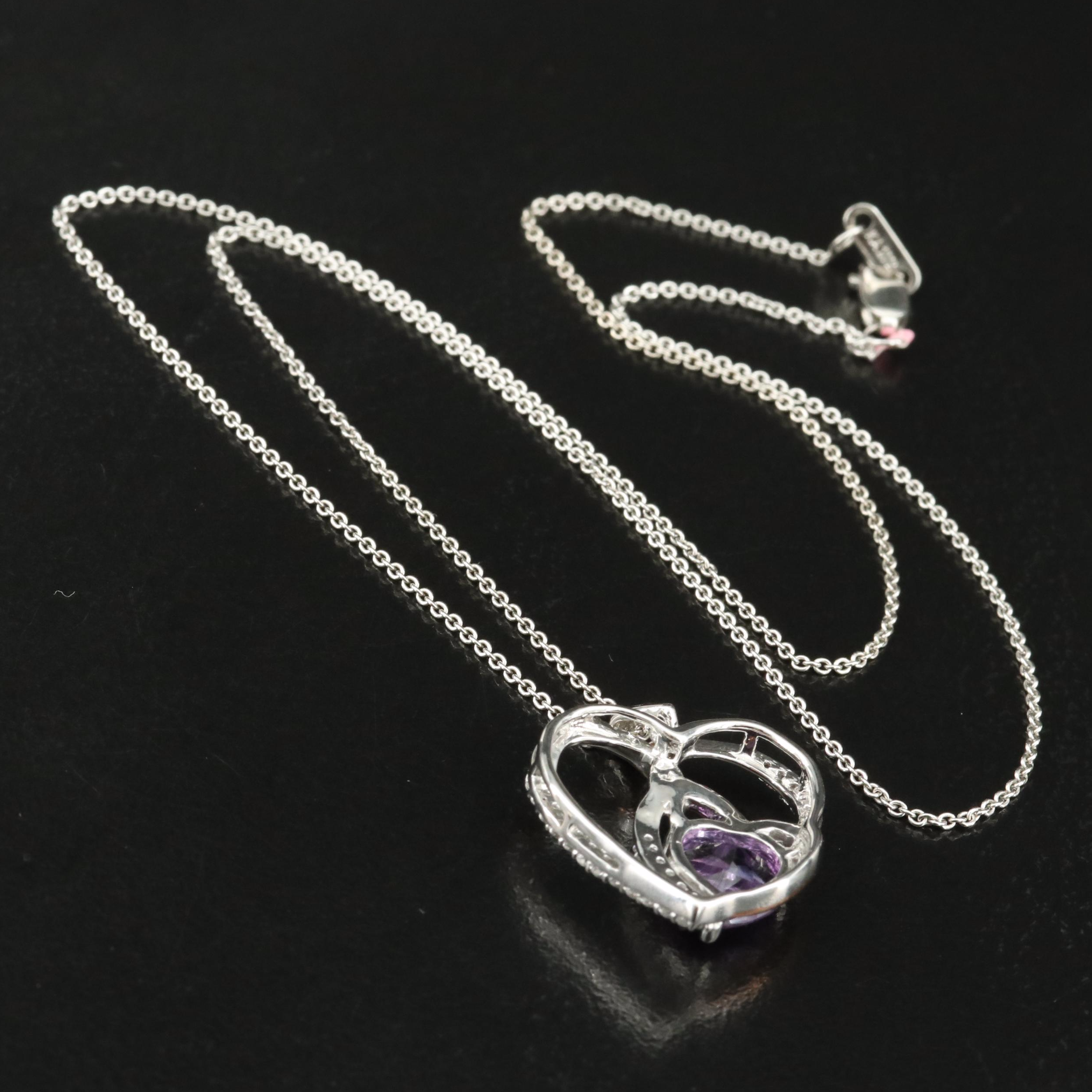 Sterling Amethyst and White Sapphire Heart Pendant Necklace
