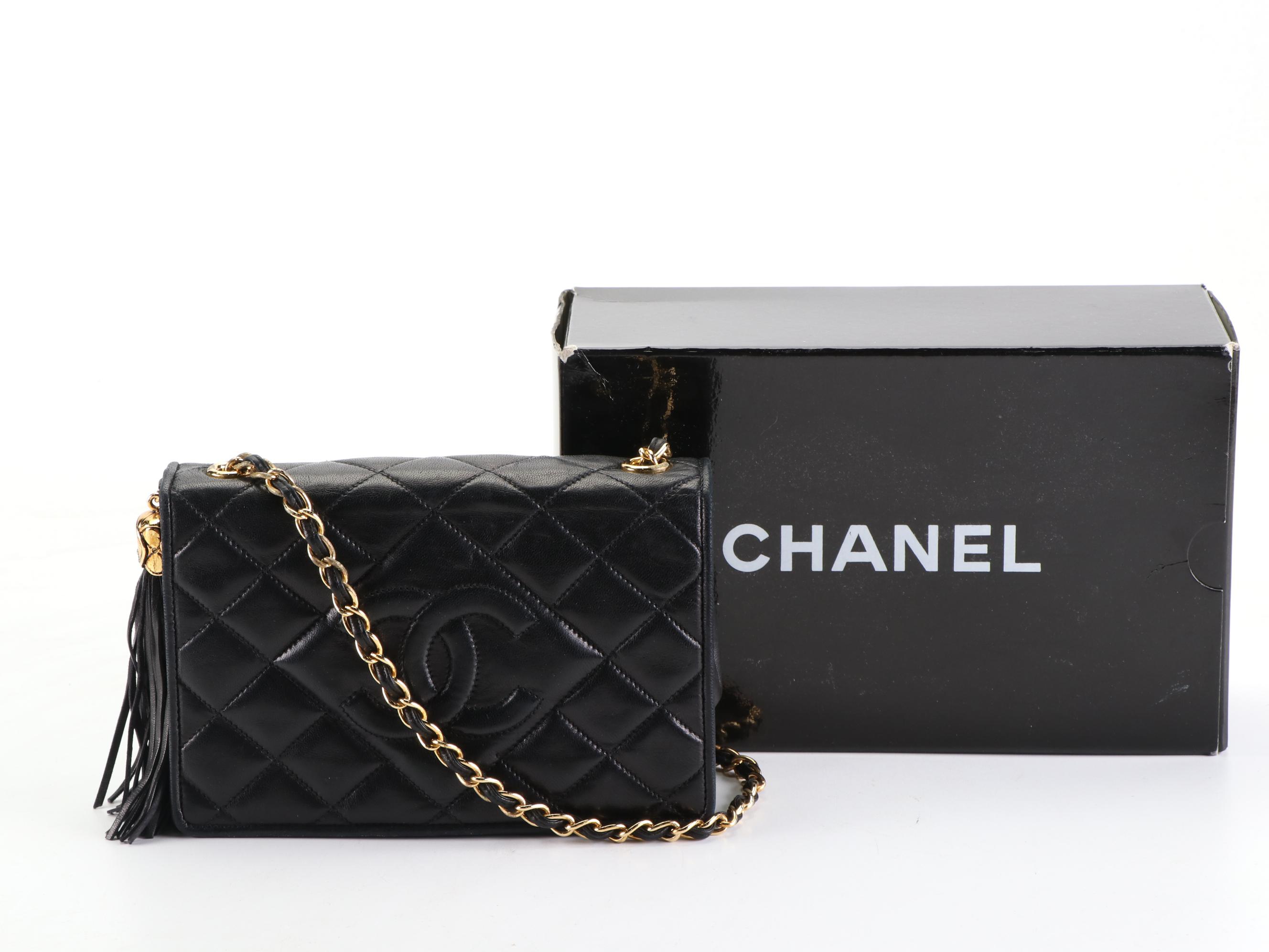 Chanel CC Tassel Shoulder Bag in Quilted Lambskin Leather with Box