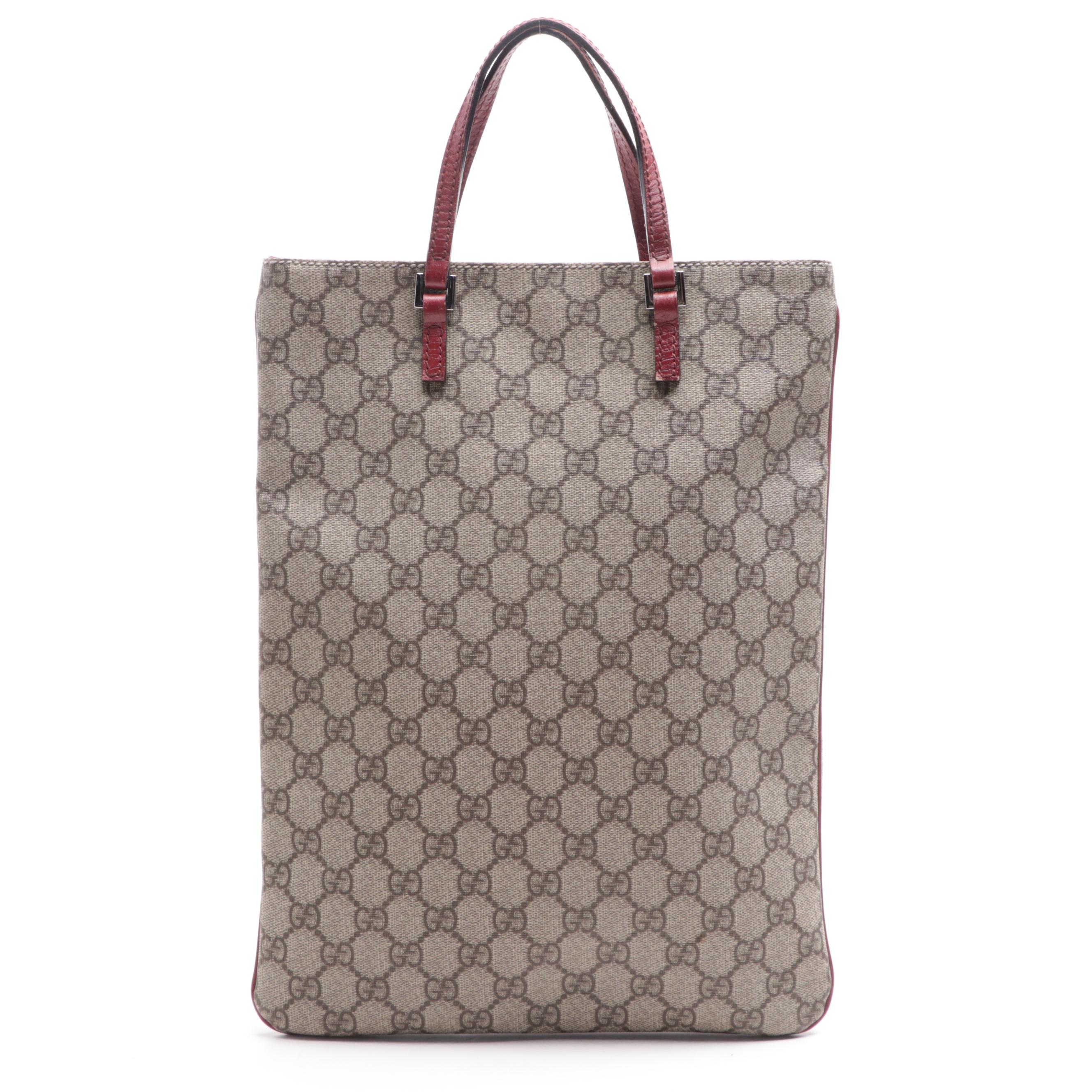 Gucci Tote Bag in GG Supreme Canvas with Red Leather Trim