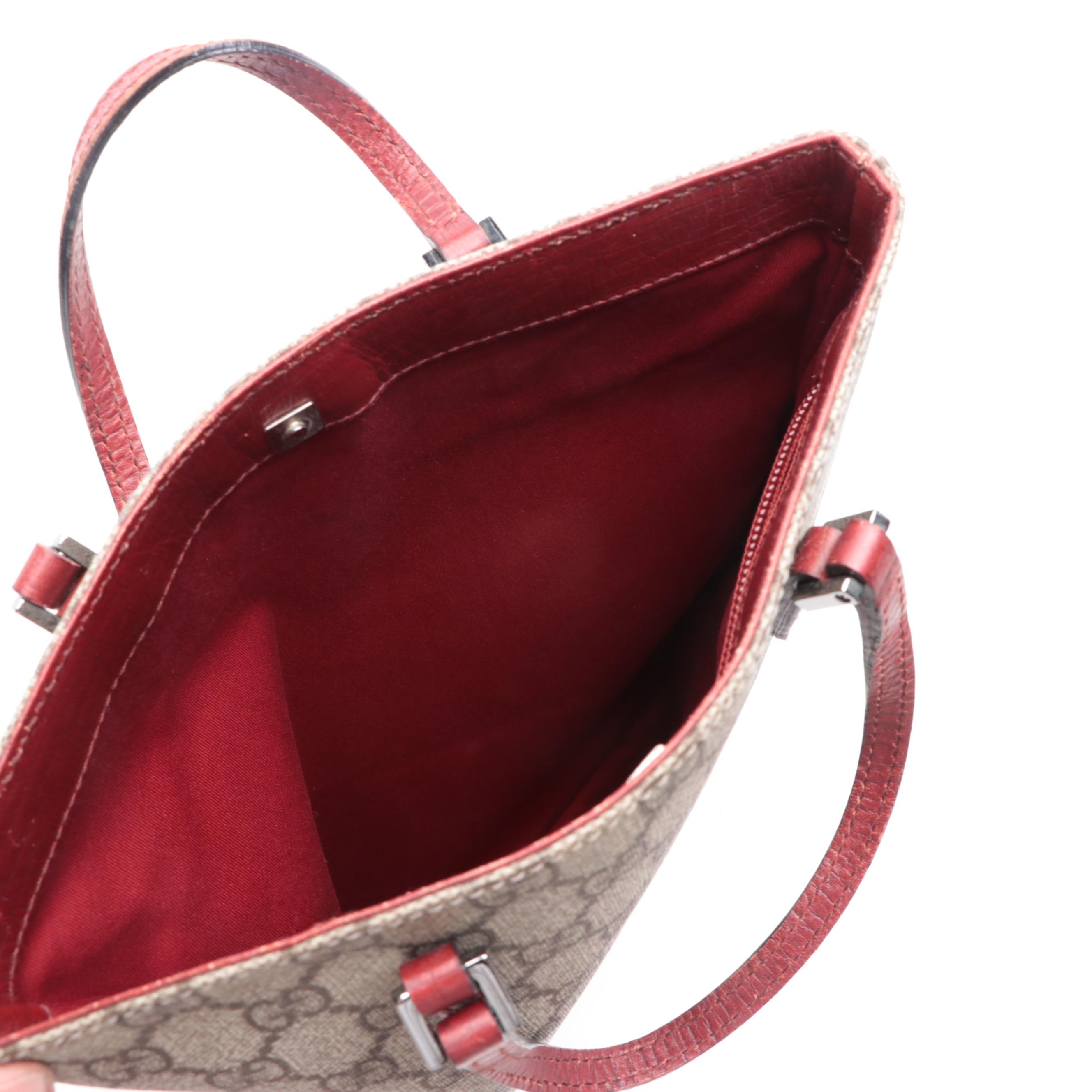 Gucci Tote Bag in GG Supreme Canvas with Red Leather Trim