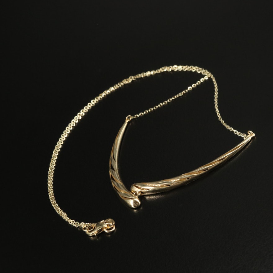 14K Curved Cut Out Bar Necklace