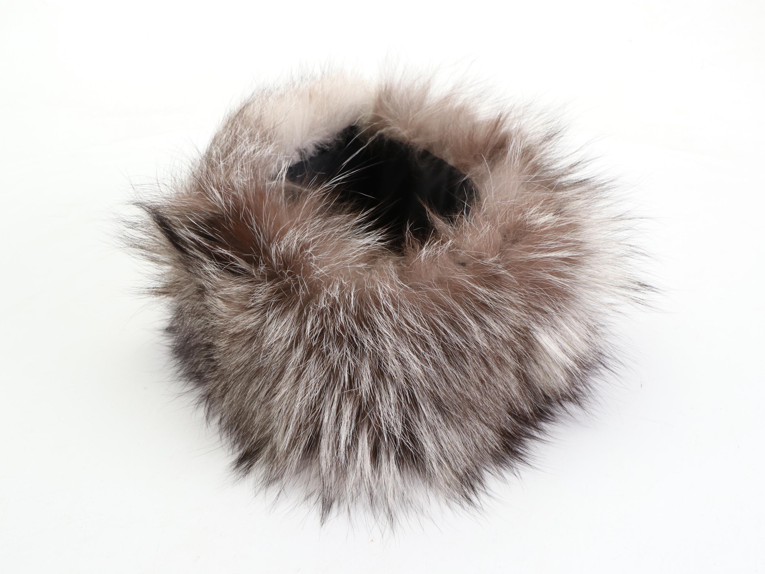 Adrienne Landau Fox Fur Collar with Fox Fur Muff, Headband, and Faux Fur Collar