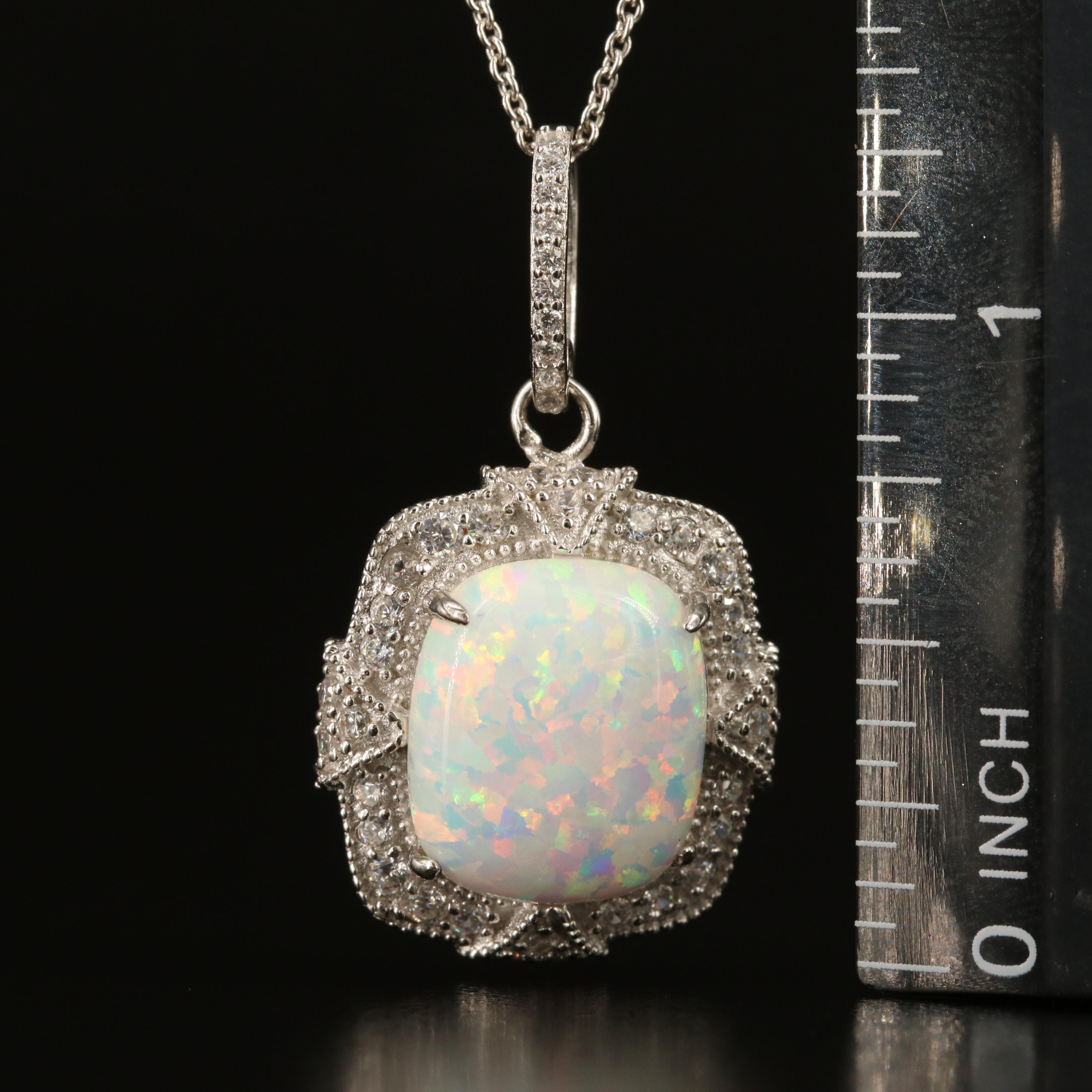 Sterling Opal and Cubic Zirconia Pendant Necklace