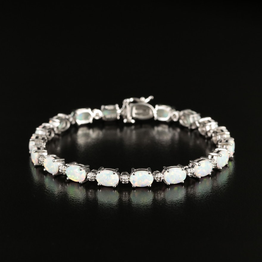 Sterling Opal and Cubic Zirconia Bracelet