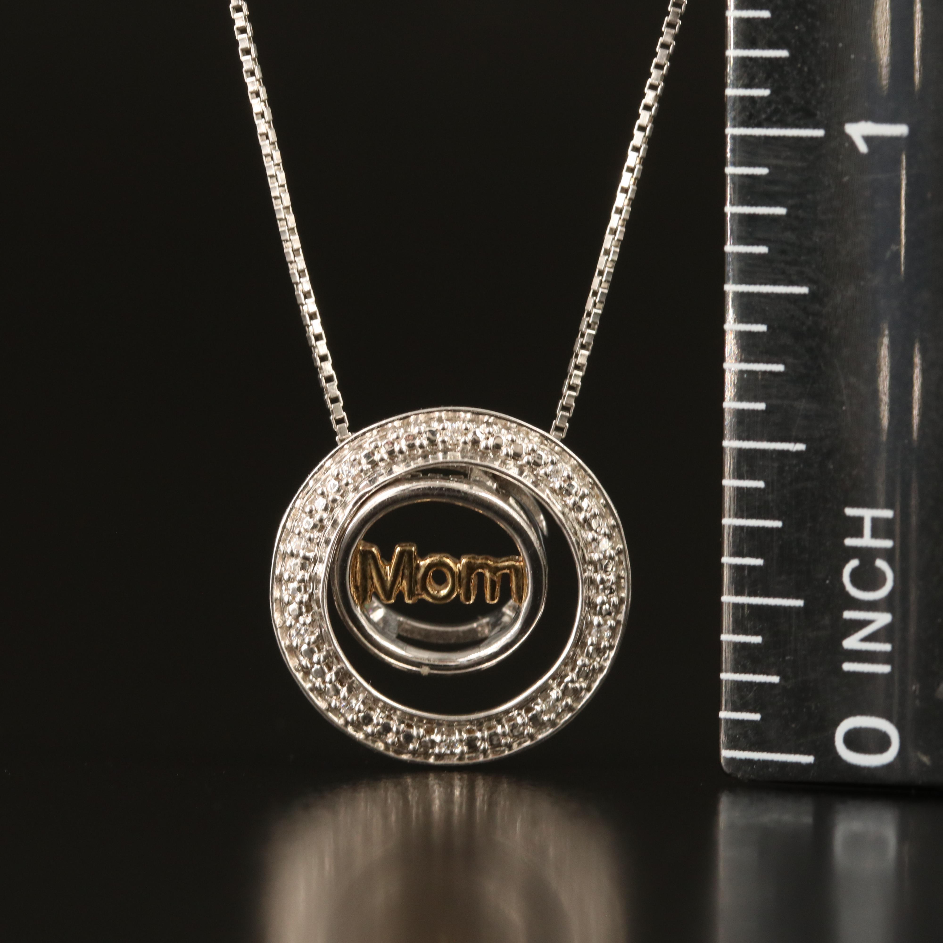 Sterling Cubic Zirconia "Mom" Pendant Necklace