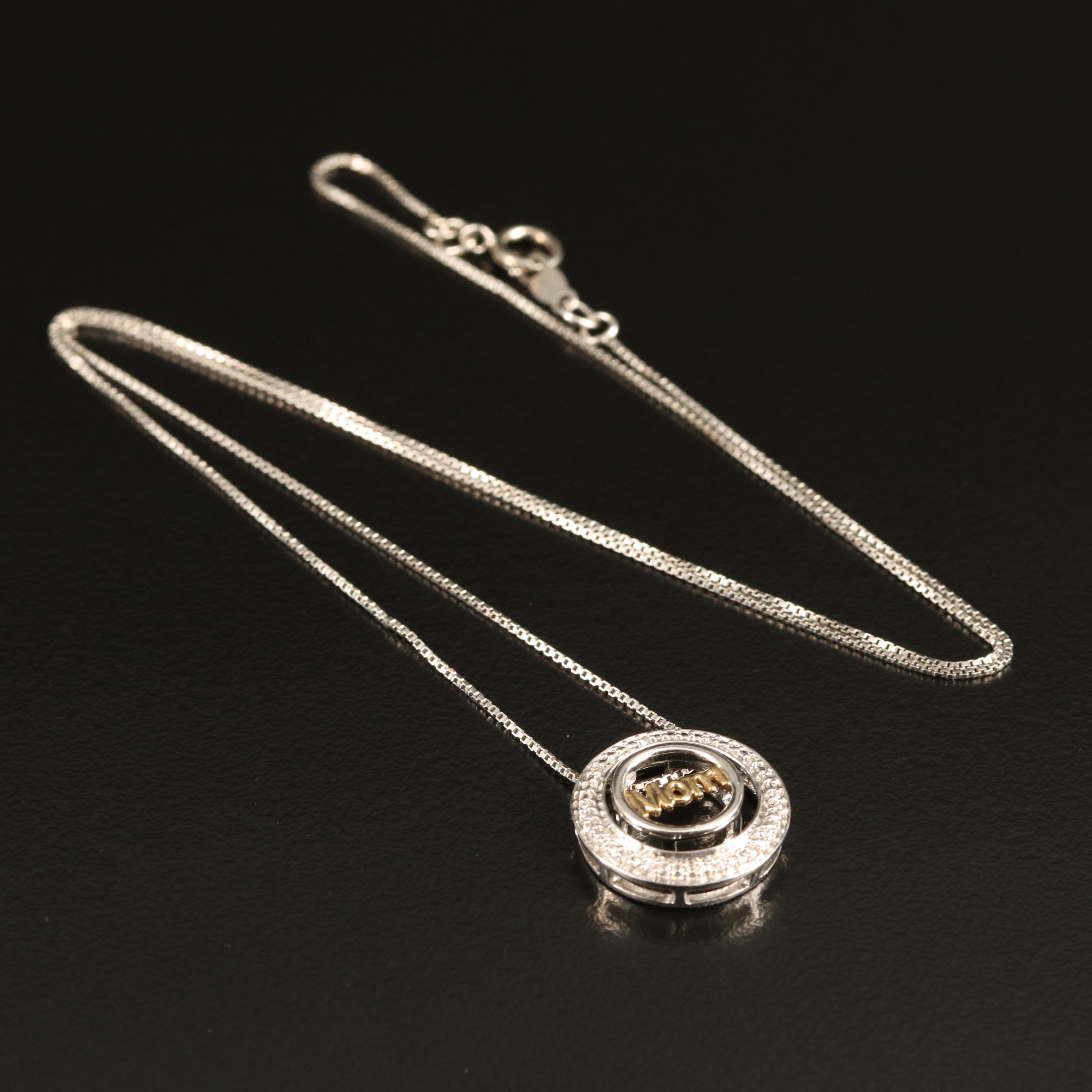 Sterling Cubic Zirconia "Mom" Pendant Necklace