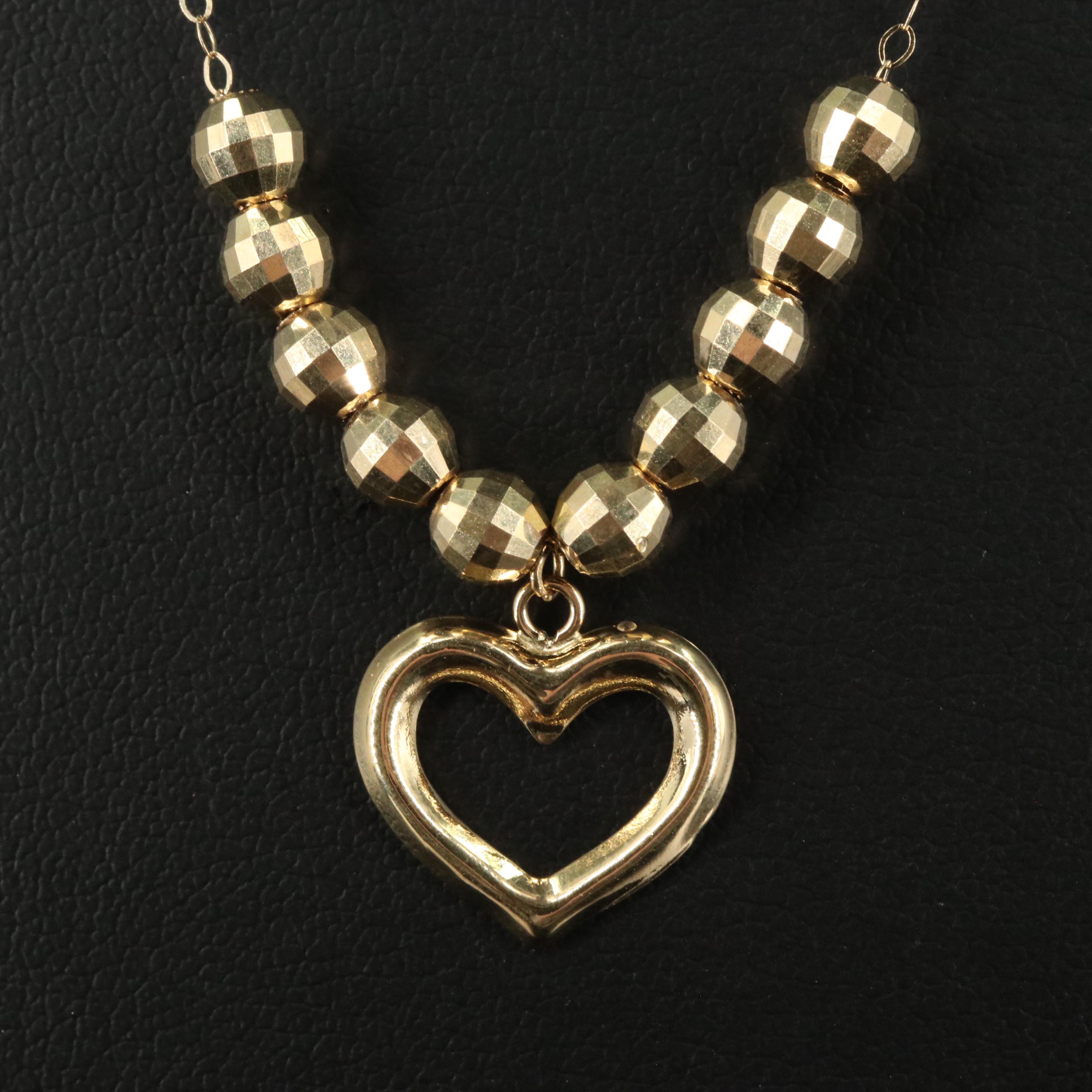 14K Beads with Heart Pendant Necklace